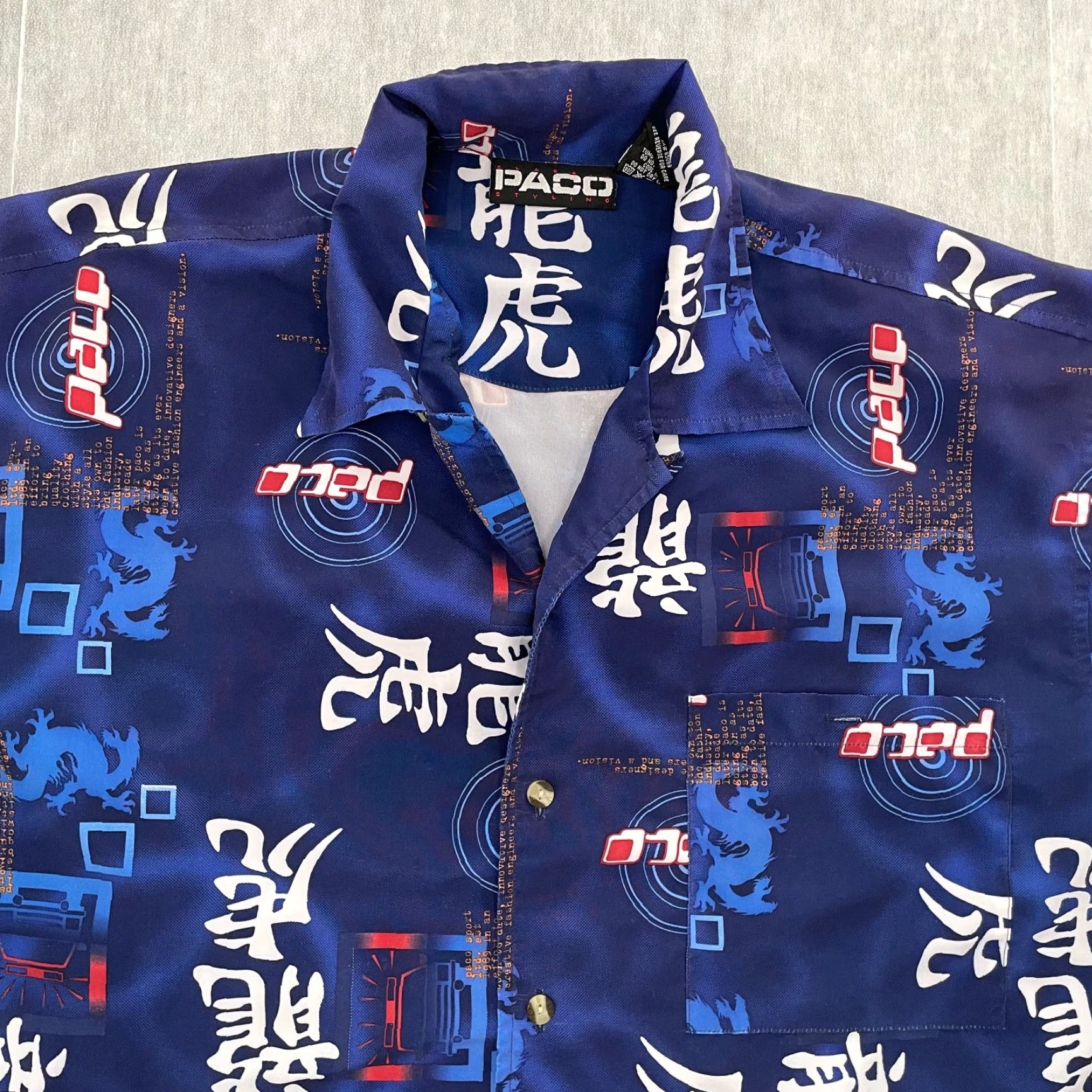 Vintage VINTAGE PACO SHIRT ADULT LARGE BLUE ASIAN DRAGON STREETWEAR BUTTON-UP LOGO MEN L Size US L / EU 52-54 / 3 - 3 Thumbnail
