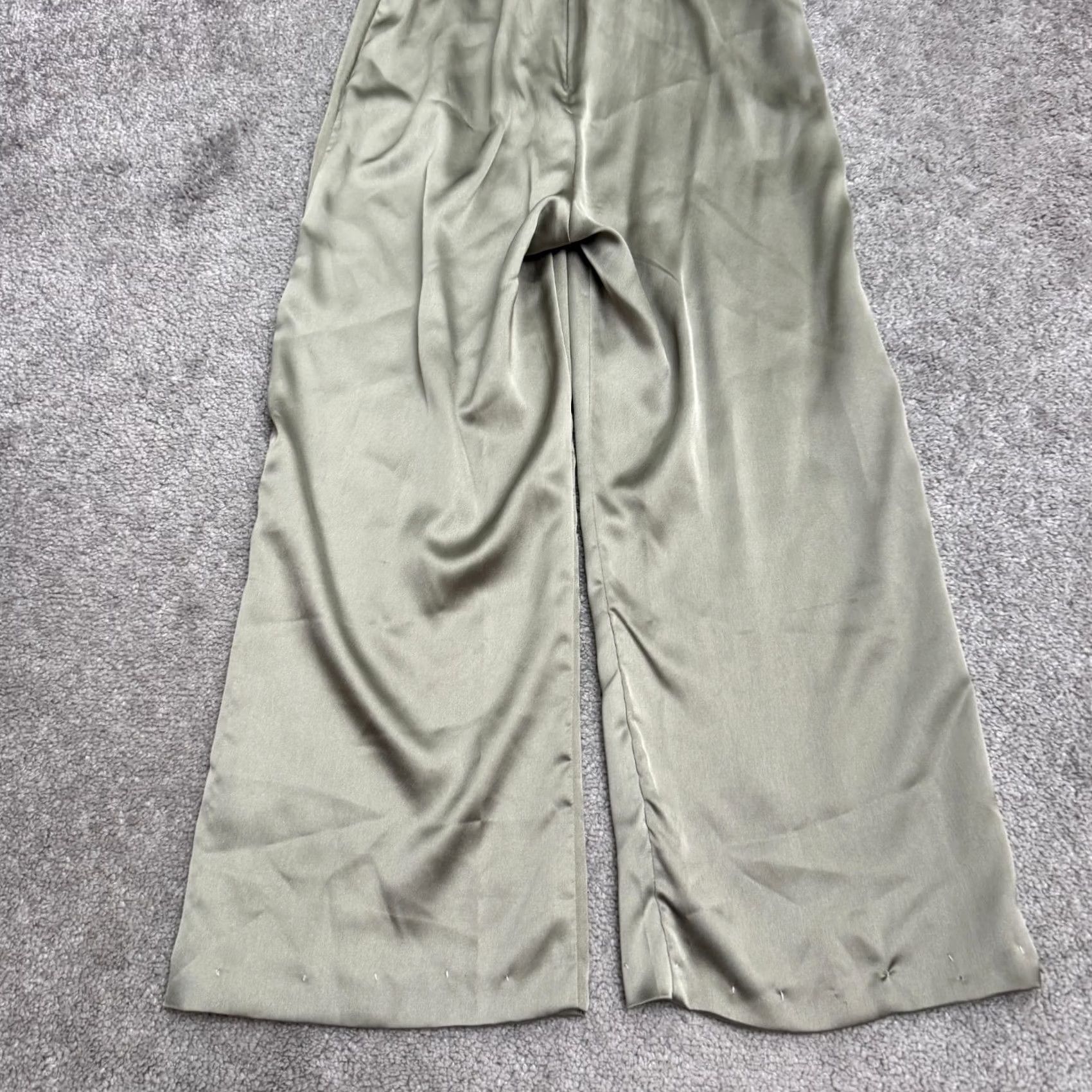 Vintage Tiger Mist Satin Lace Up Wide Leg Jumpsuit Womens XS Sage Green Party Size 26" / US 2 / IT 38 - 4 Thumbnail