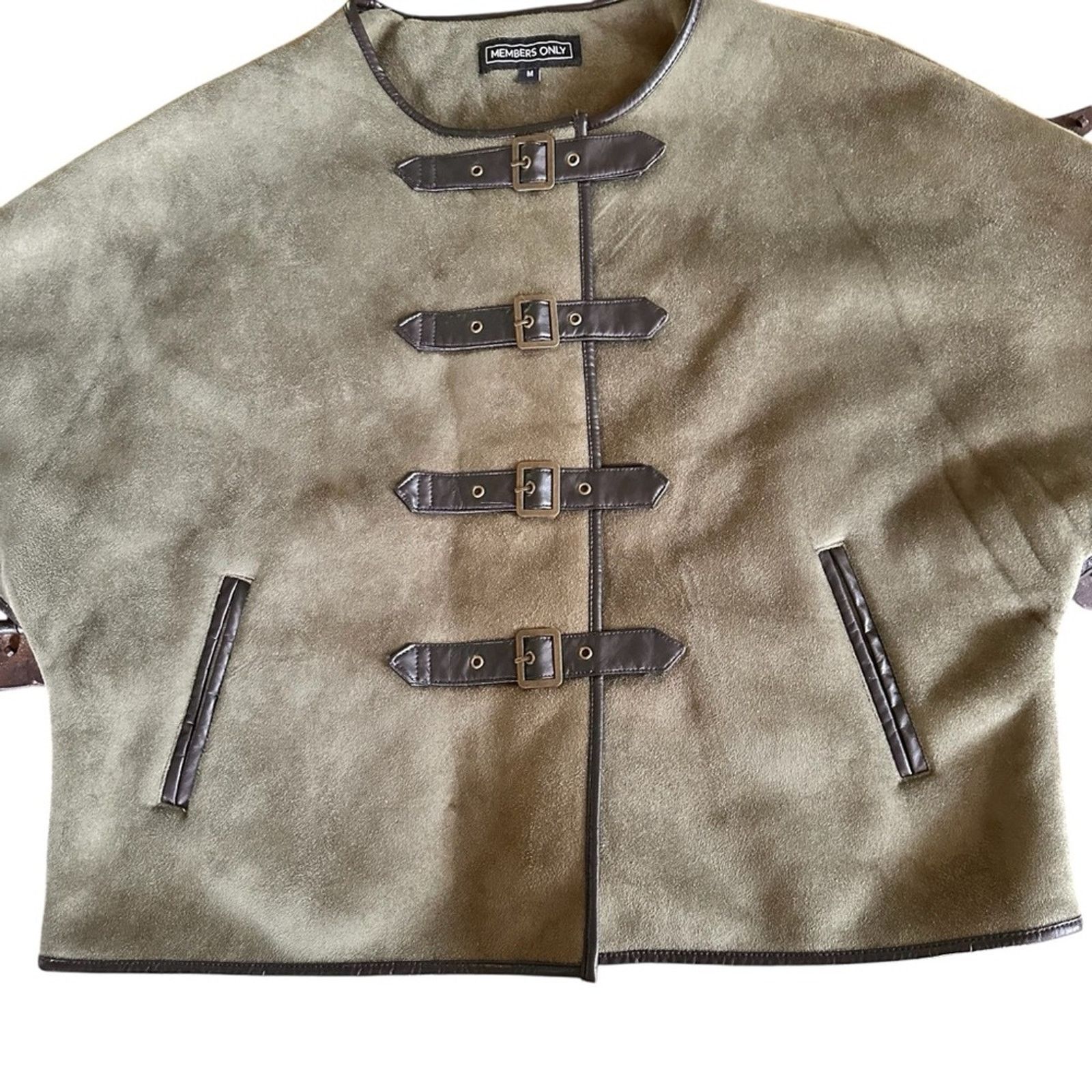 Members Only Members Only Faux Suede Sherpa Fleece Cape – Moss Green Size M / US 6-8 / IT 42-44 - 3 Thumbnail