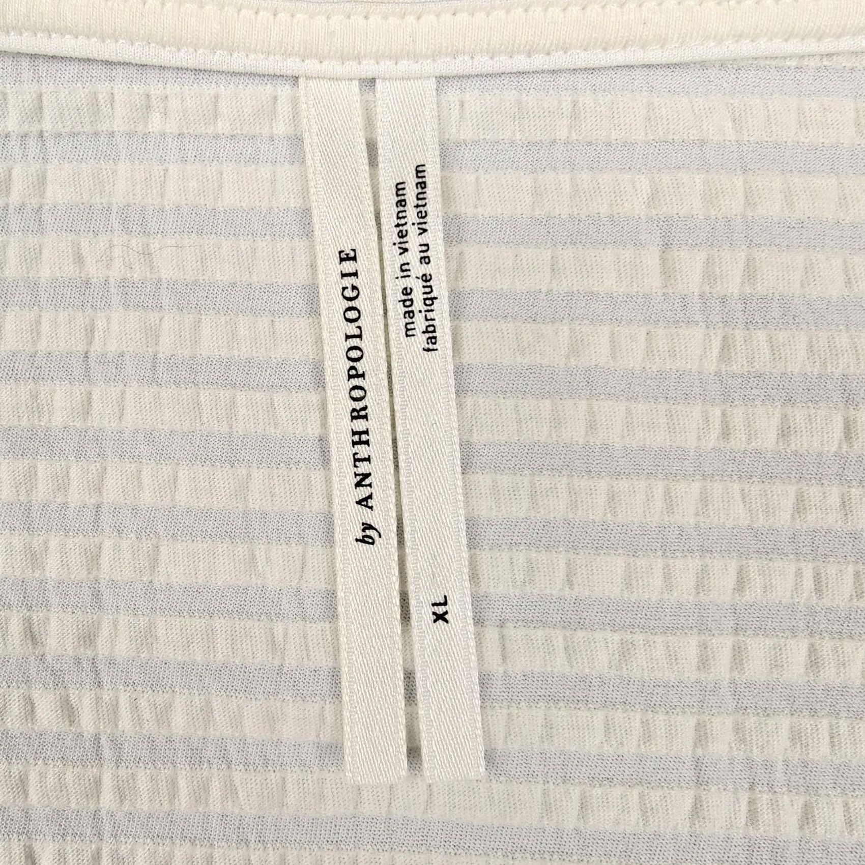 Anthropologie Anthropologie Blouse Womens XL White Textured Stripe Dolman Sleeve Smocked Hem Size XL / US 12-14 / IT 48-50 - 3 Thumbnail