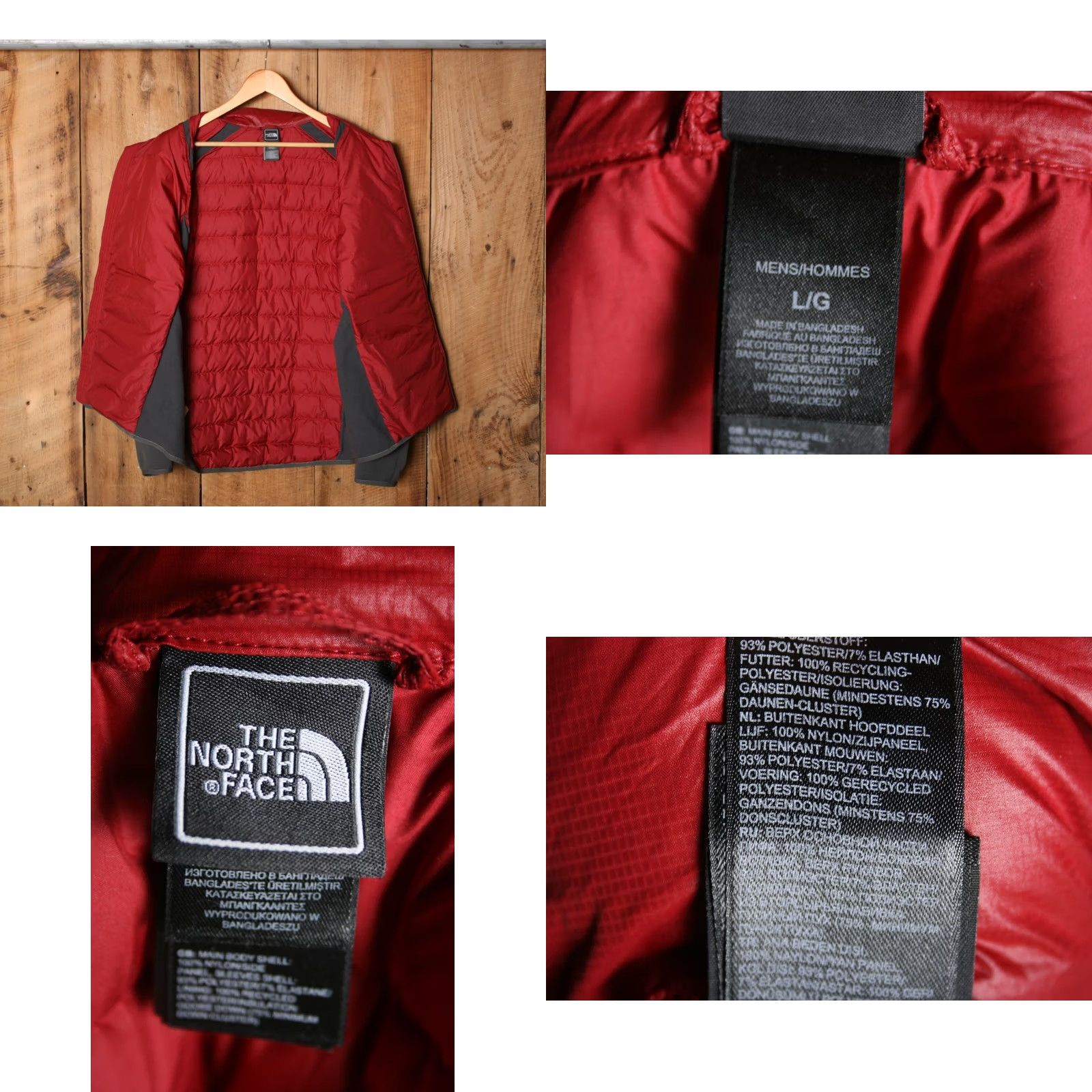 The North Face THE NORTH FACE Puffer Jacket Down 600 Fill Red Gray Sz. L Mens Slim/Regular Zip Jacket Size US L / EU 52-54 / 3 - 8 Thumbnail