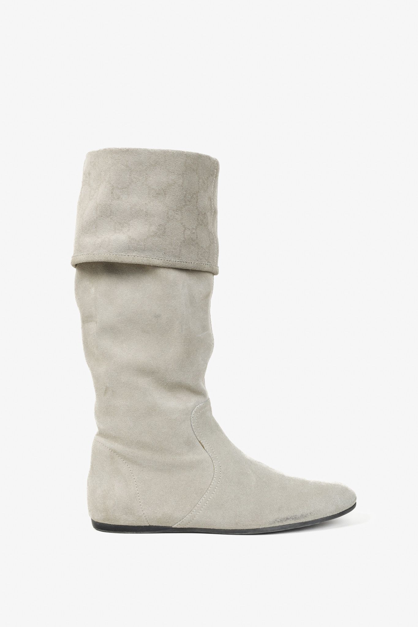 Gucci Gucci GG Grey Beige Suede Calf Height Flat Boots Size US 6.5 / IT 36.5 - 1 Thumbnail