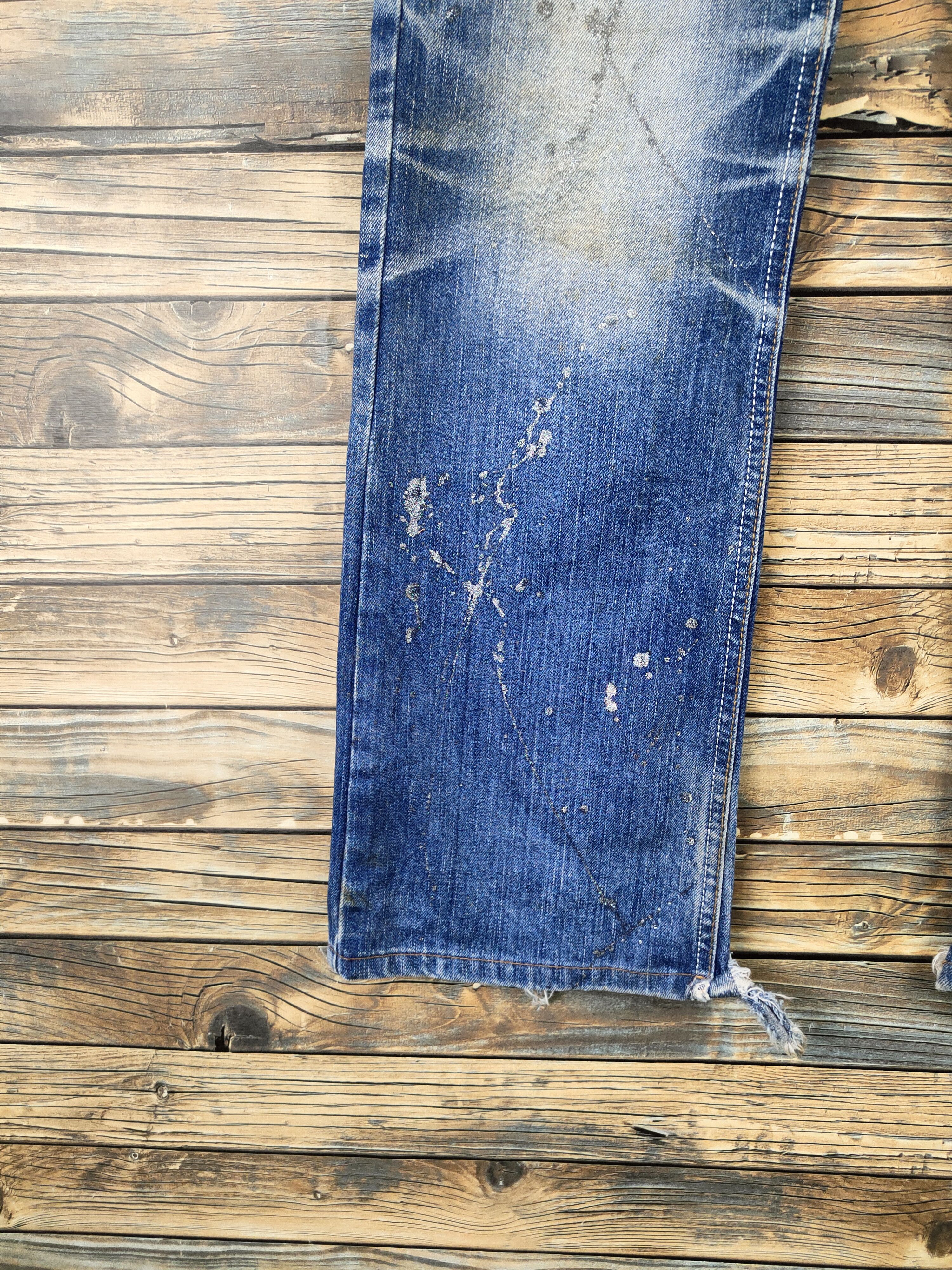 Japanese Brand DL Lagust Dark Blue Distressed Ripped Jeans #46-089 Size 34" / US 12 / IT 48 - 4 Thumbnail