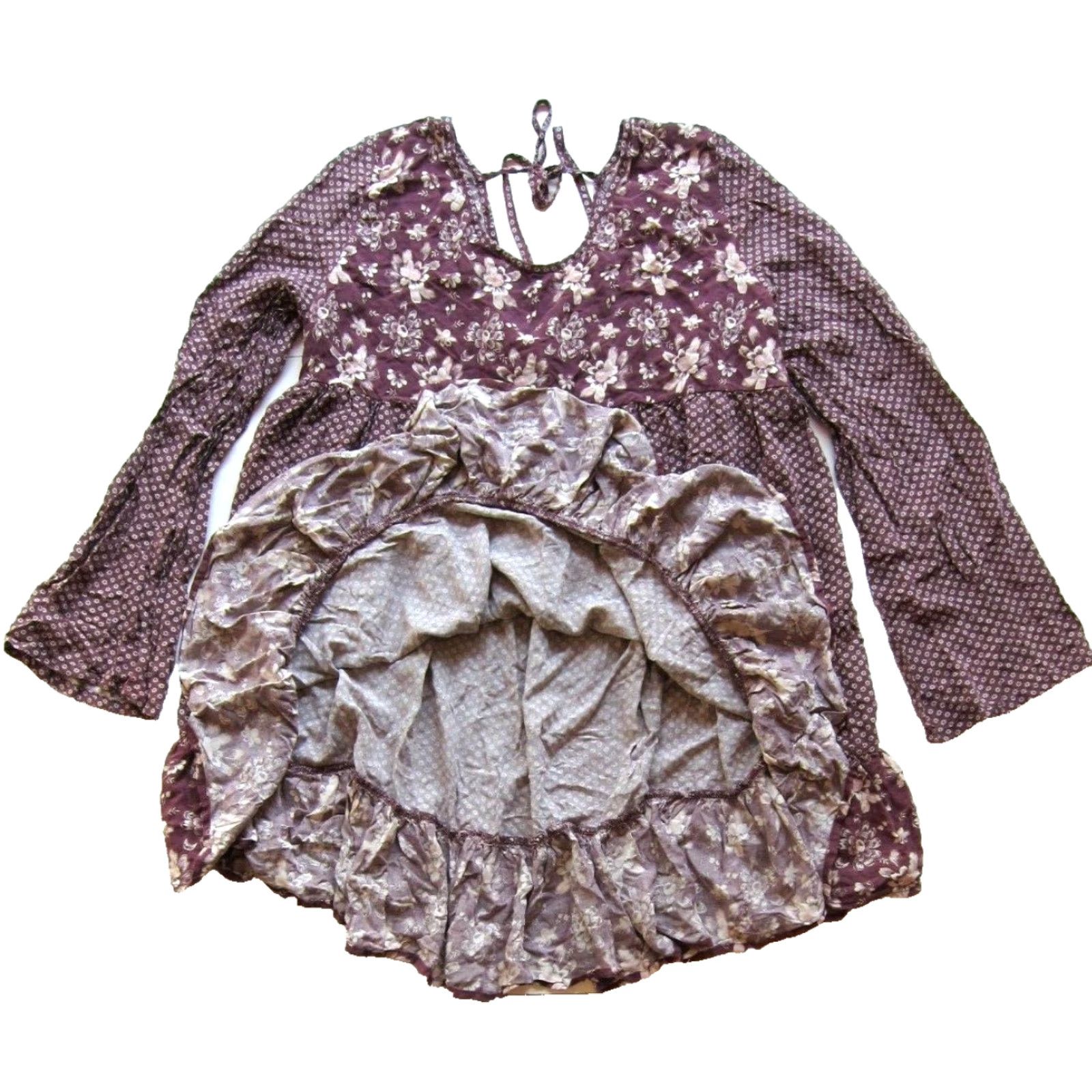Vintage Tokyo Darling 100% Rayon Purple White Floral Long Sleeve Smock Tunic Dress XL Size XL / US 12-14 / IT 48-50 - 5 Thumbnail