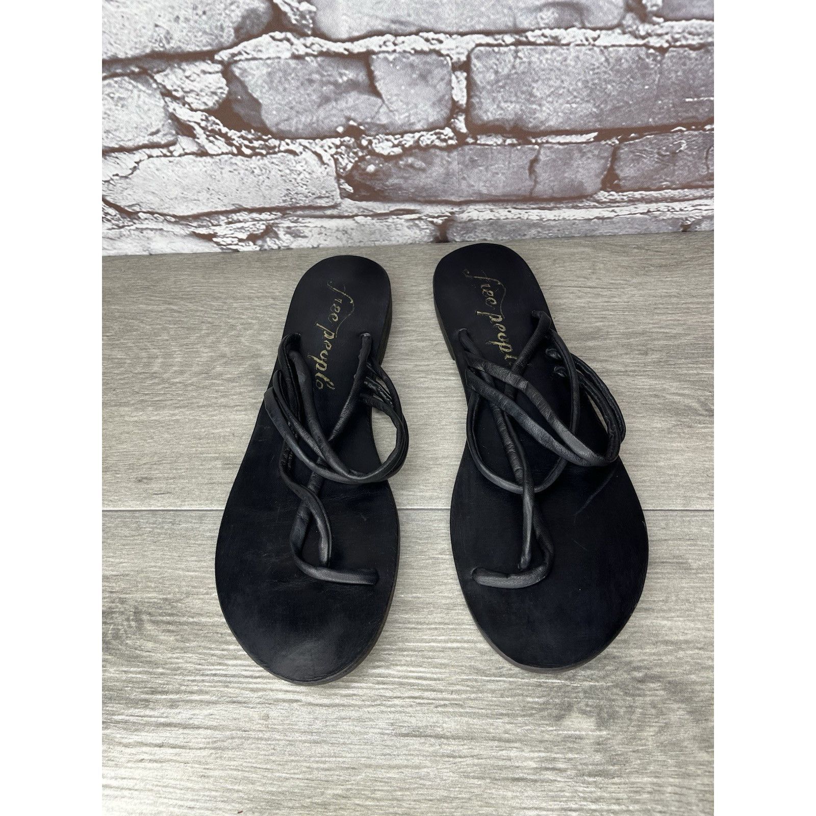 Free People Free People Kayla Black Leather Strappy Slides Sandals Women Size US 7.5 / IT 37.5 - 2 Thumbnail
