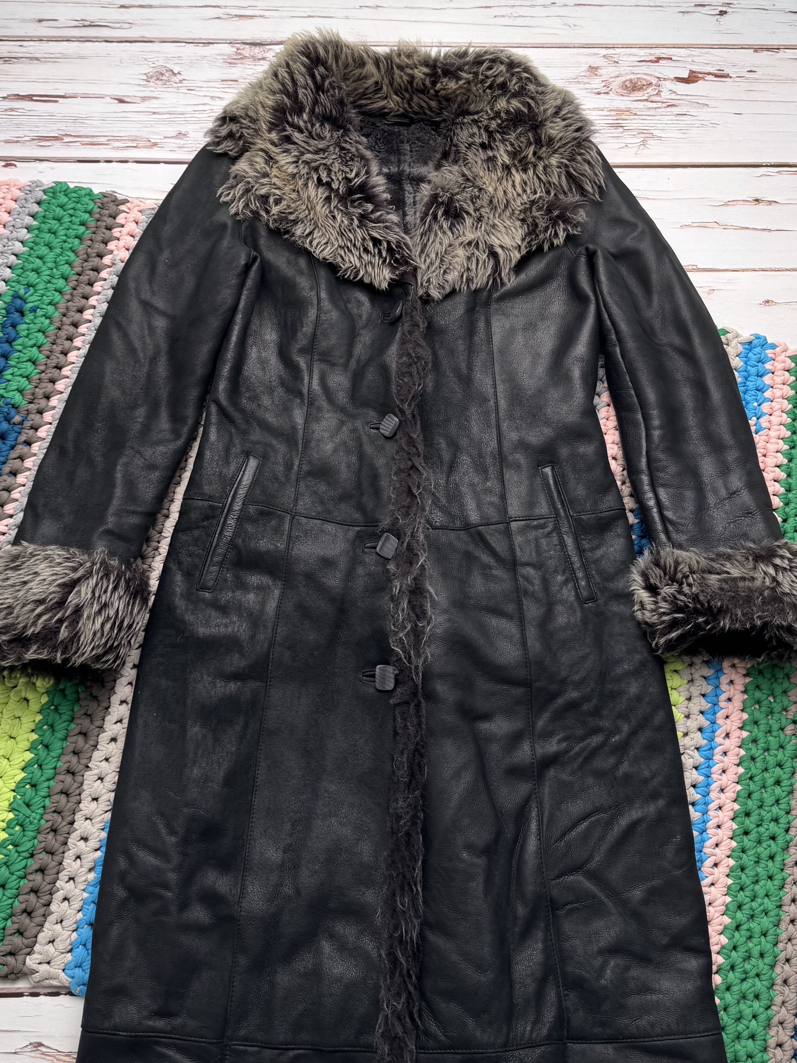 Vintage Y2K Sheepskin Leather Coat Black Shearling Long (ET1) Size M / US 6-8 / IT 42-44 - 6 Thumbnail