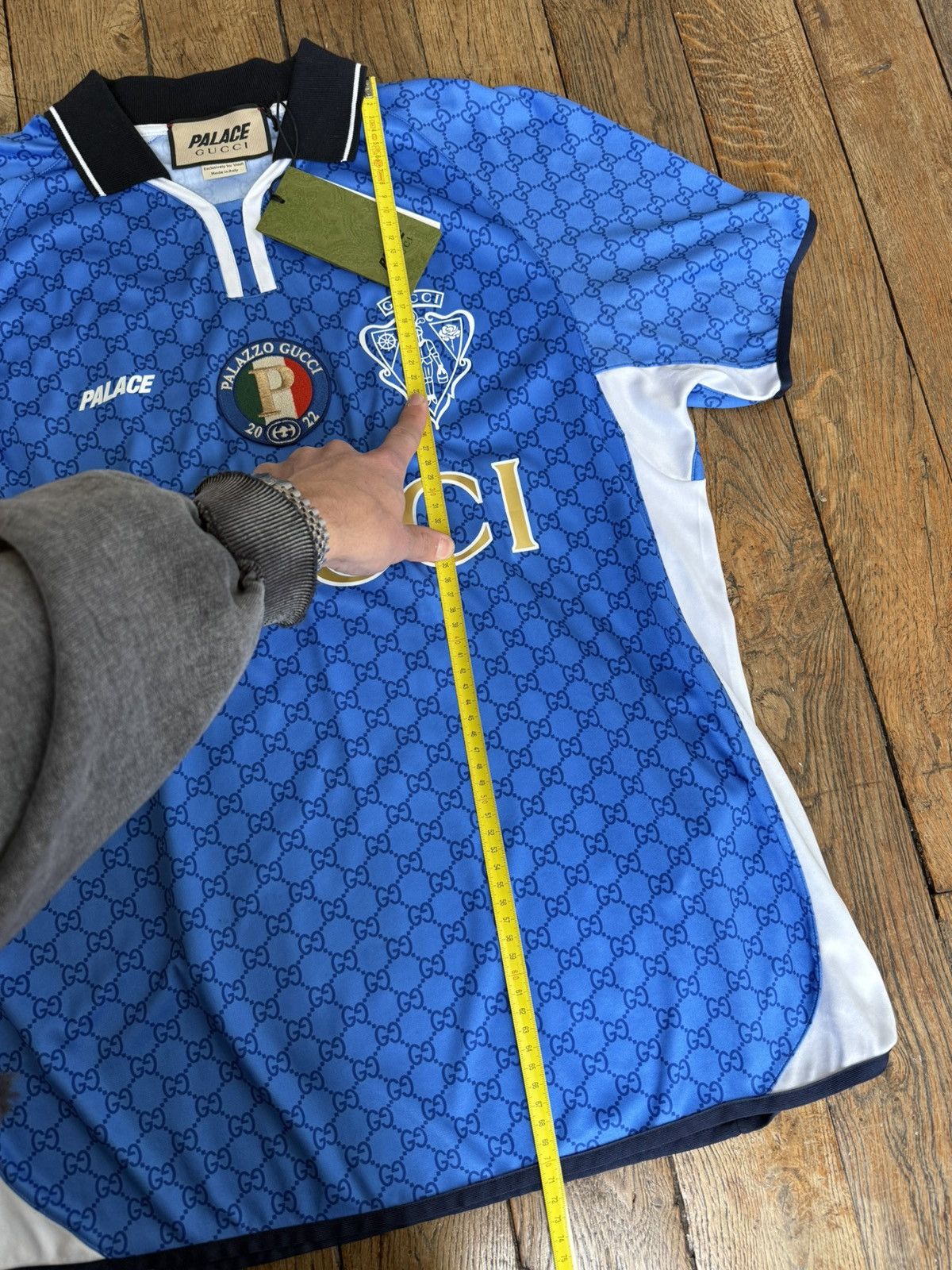Gucci × Palace Gucci X Palace blue all over GG logo monogram print jersey Size US M / EU 48-50 / 2 - 6 Thumbnail