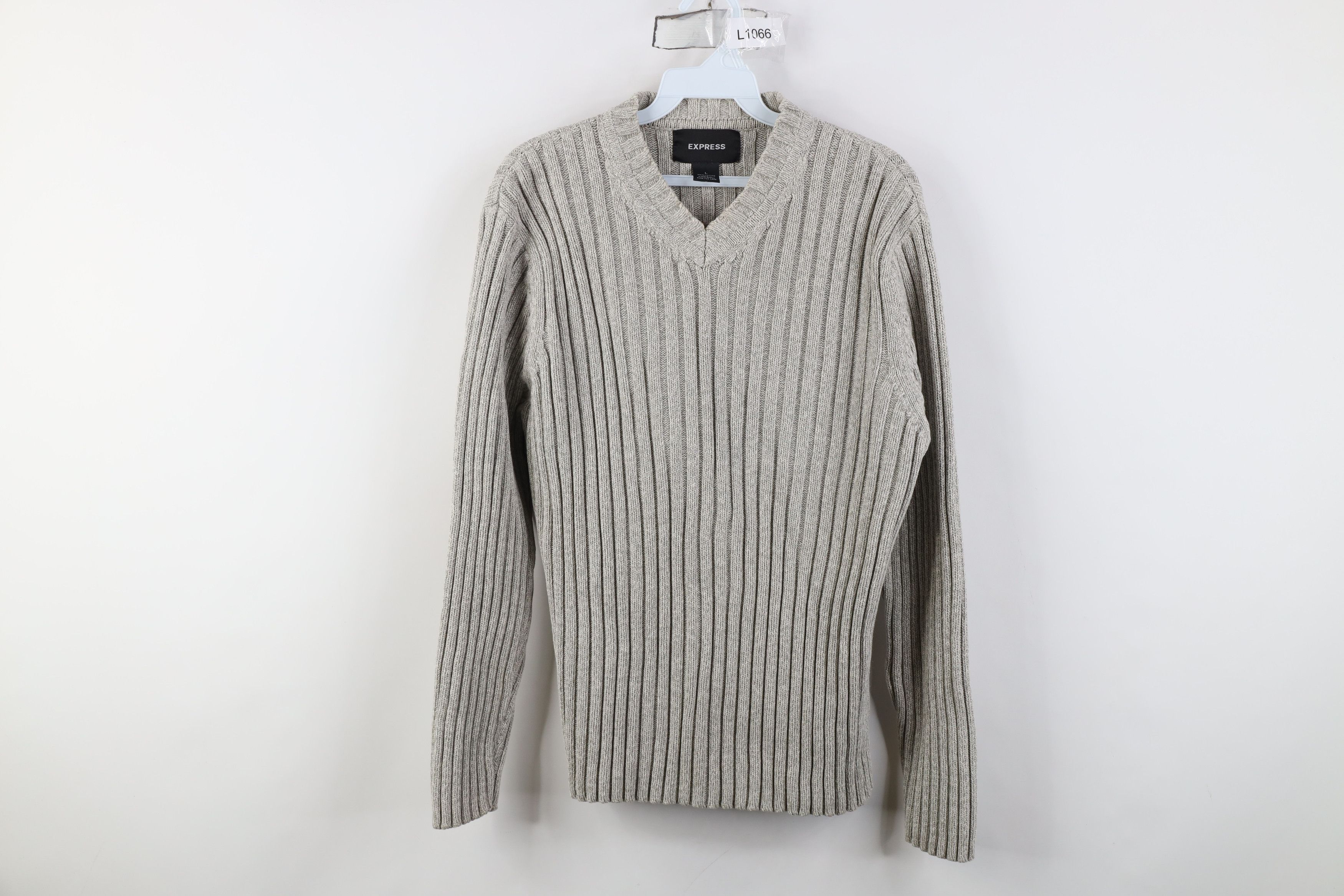 Express Vintage Y2K Express Babydoll Cotton Ribbed Knit Sweater Gray Size L / US 10 / IT 46 - 1 Thumbnail