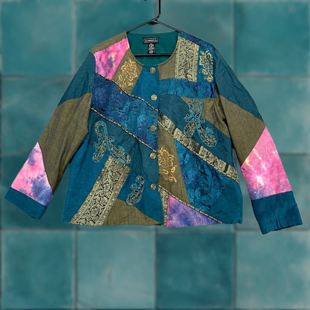 Element VINTAGE Elementz Jacket Womens XL Patchwork 70s Tapestry Art to Wear Floral Size XL / US 12-14 / IT 48-50 - 1 Thumbnail