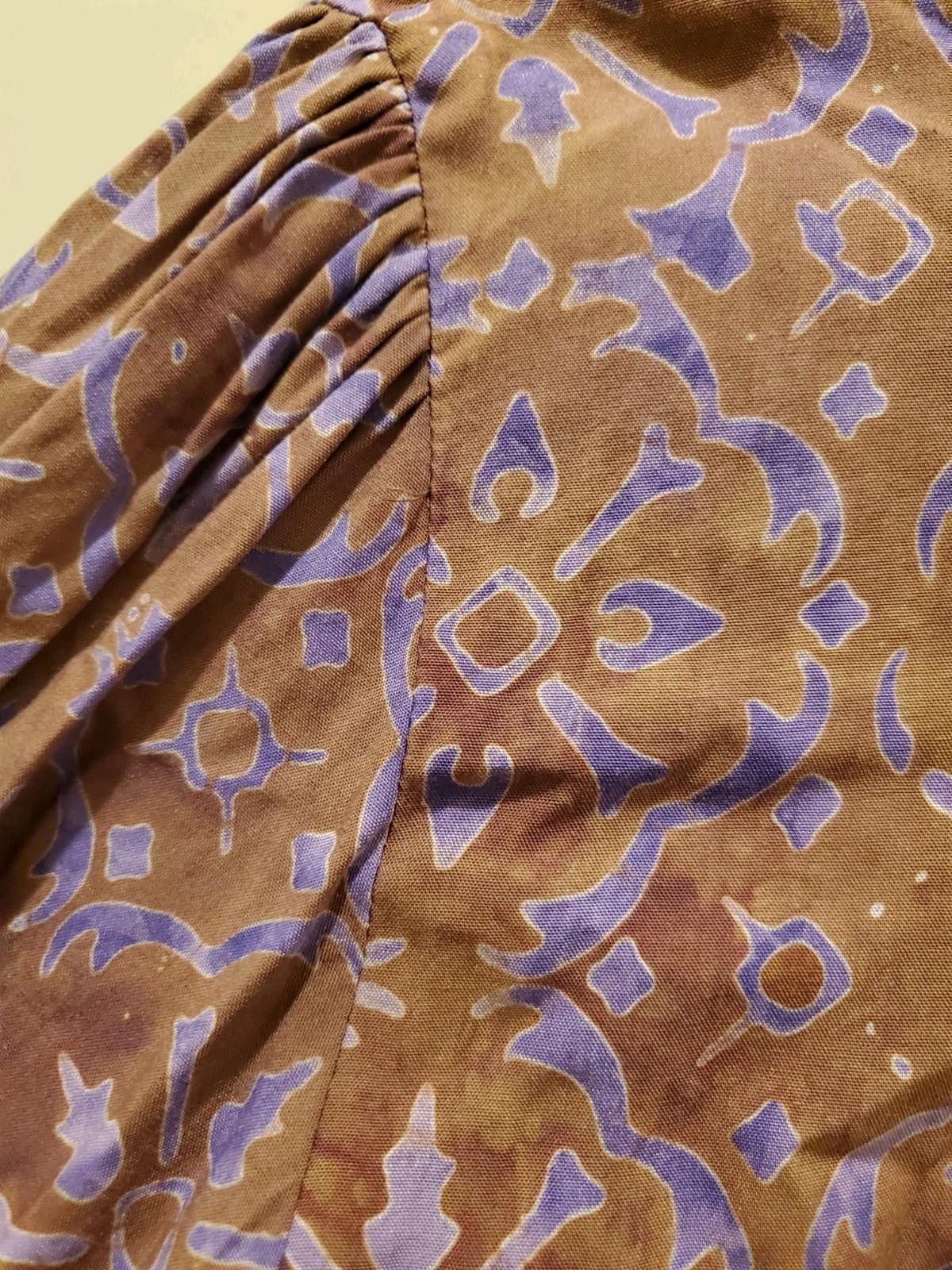 Designer Go Fish Size M Brown Purple Boho Hippie Peasant Batik Blouse Size M / US 6-8 / IT 42-44 - 6 Thumbnail