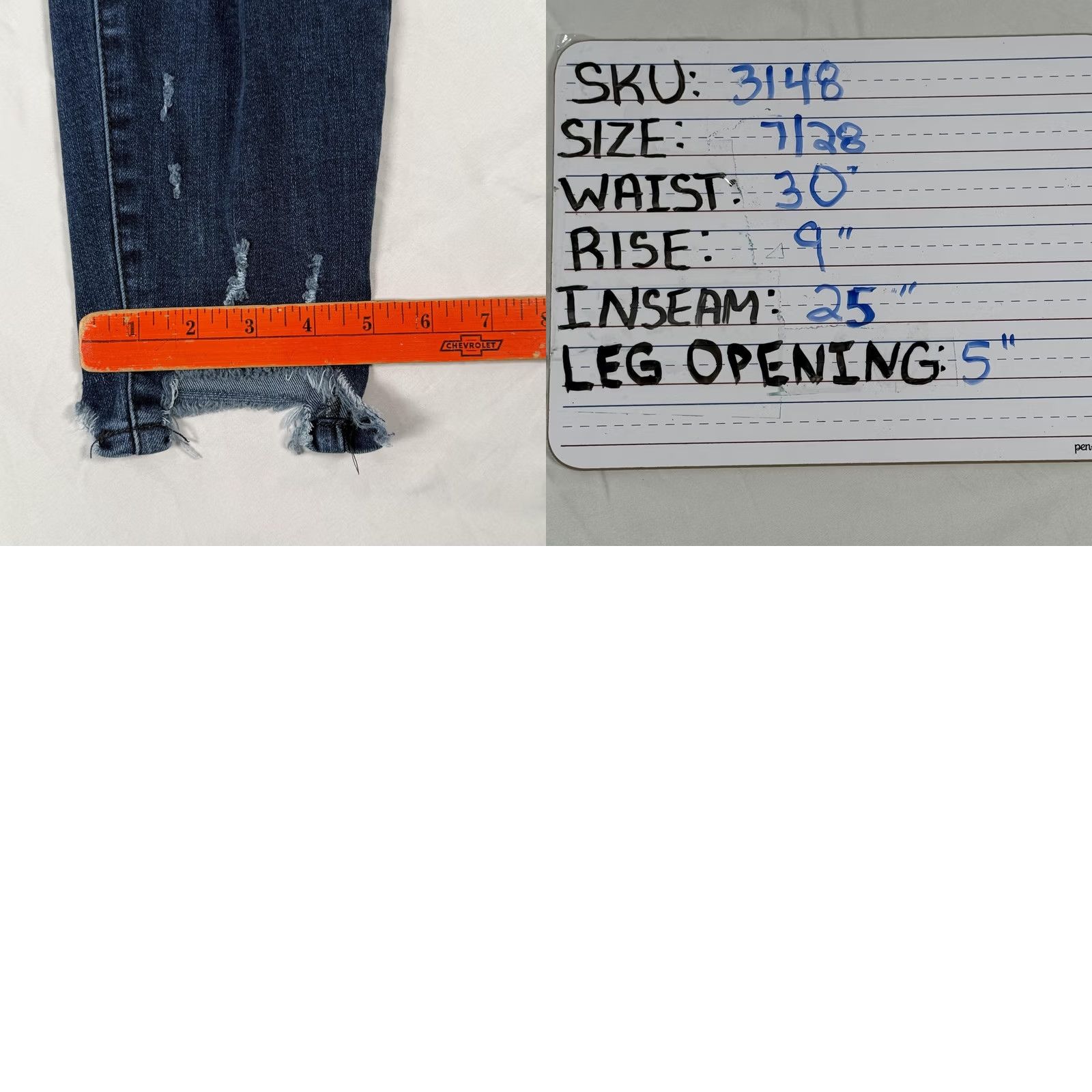 Fashion Nova Fashion Nova Jeans Womens Skinny Dark Blue Wash Distressed Raw Hem Ankle 7/28 Denim Slim Pockets Zip Spring Fall Winter Womens 30in 25in Inseam Size 28" / US 6 / IT 42 - 9 Thumbnail