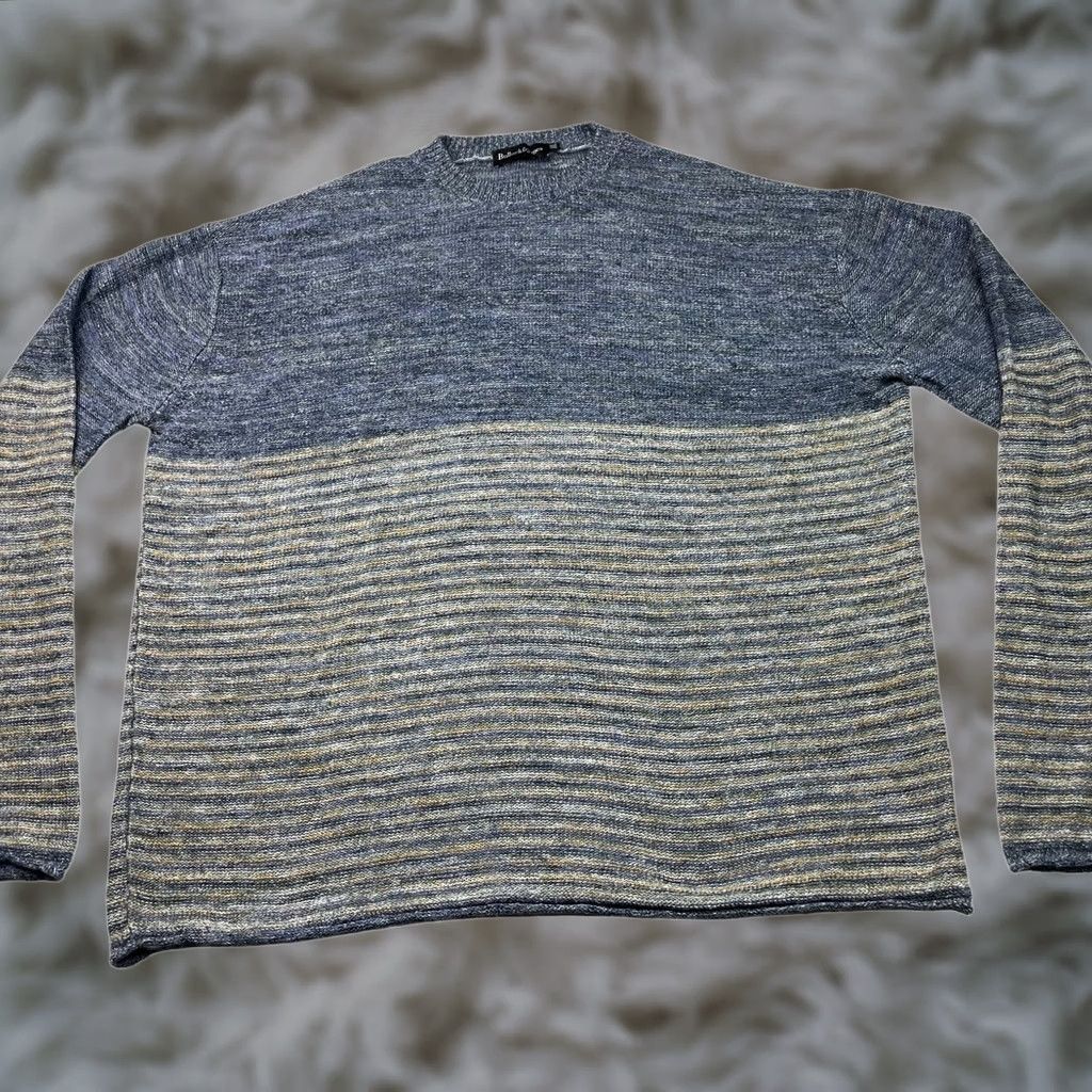 Vintage Bullock & Jones Sweater Men's 2XL Linen Knit Crewneck Striped Gray/Blue Ireland Vintage No Size US XXL / EU 58 / 5 - 1 Thumbnail