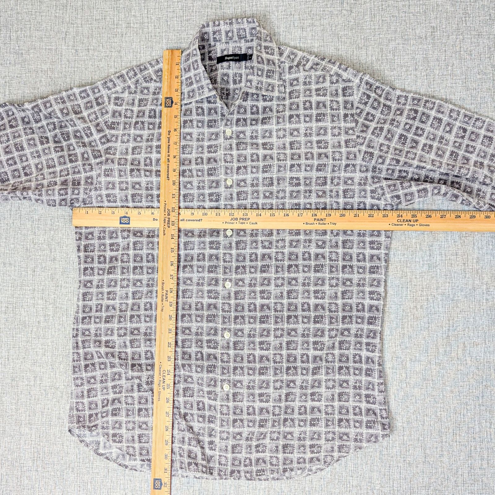 Ermenegildo Zegna Zegna Sport Men's Button up Shirt Gray check geo print Large Size US L / EU 52-54 / 3 - 6 Thumbnail