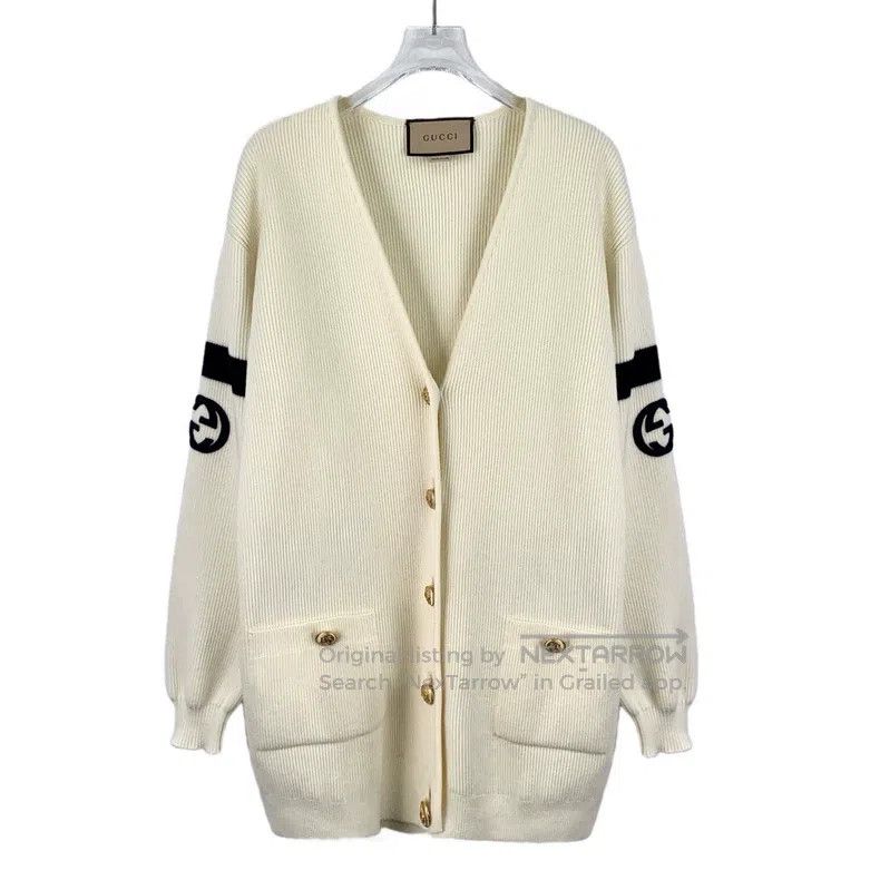 Gucci Gucci Beige logo embroidered wool V-neck single-breasted l Size XXS / US 00 / IT 34 - 1 Thumbnail