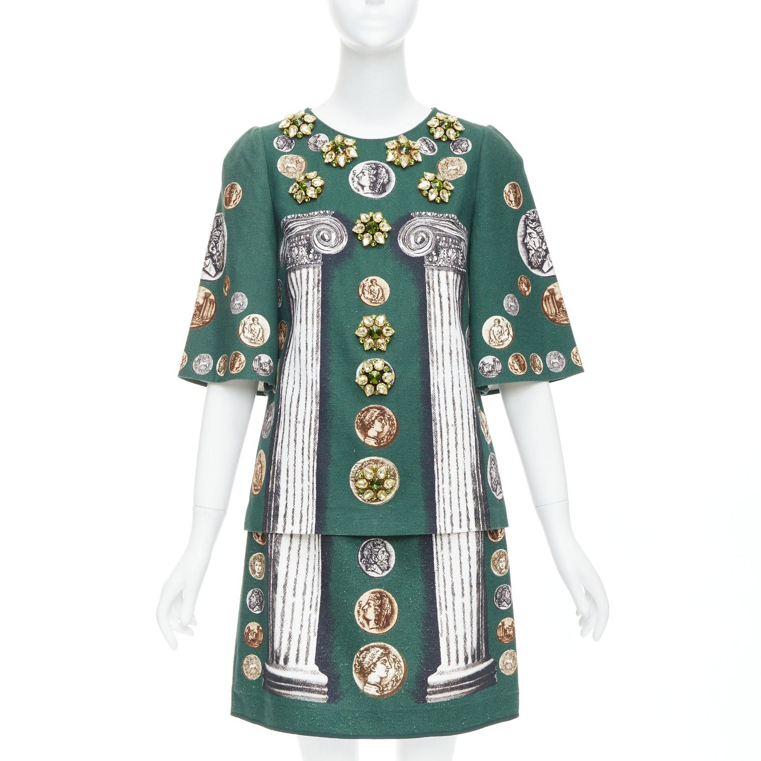 Dolce & Gabbana DOLCE GABBANA 2014 Runway green roman coin column bejeweled skirt set IT38 XS Size XS / US 0-2 / IT 36-38 - 1 Thumbnail