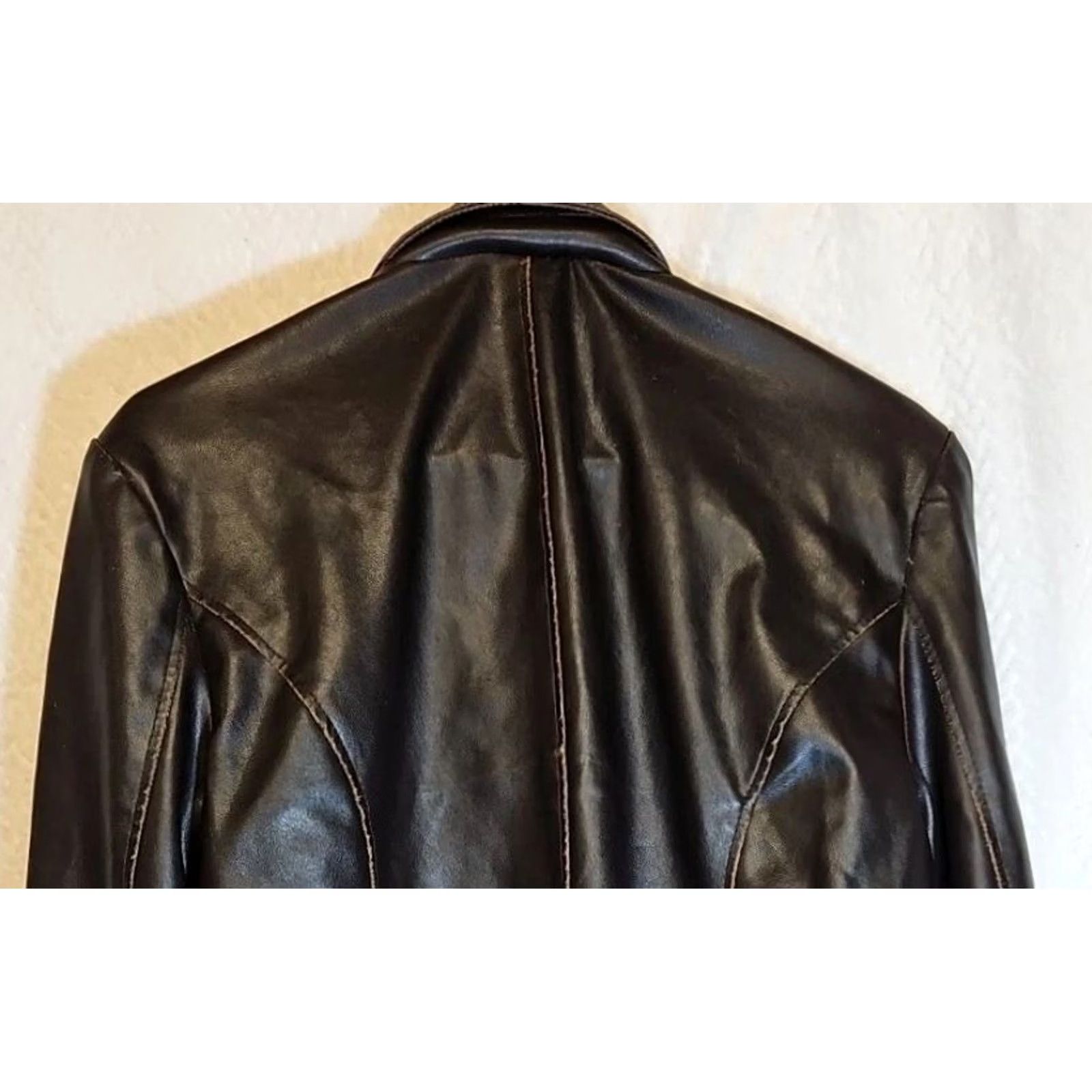 Vintage RVT Black Faux Leather Jacket Blazer Women Large Cropped Mid-Length Polyester Lining Solid Vegan Leather Basic Jacket Size L / US 10 / IT 46 - 6 Thumbnail