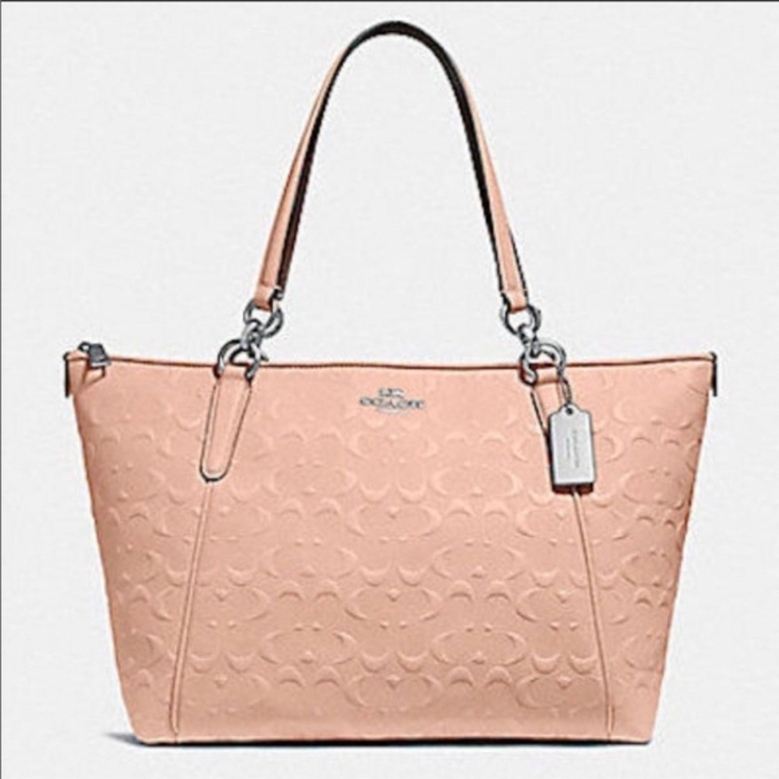 Coach Coach Nude Pink Signature Embossed Leather Tote Size ONE SIZE - 2 Thumbnail