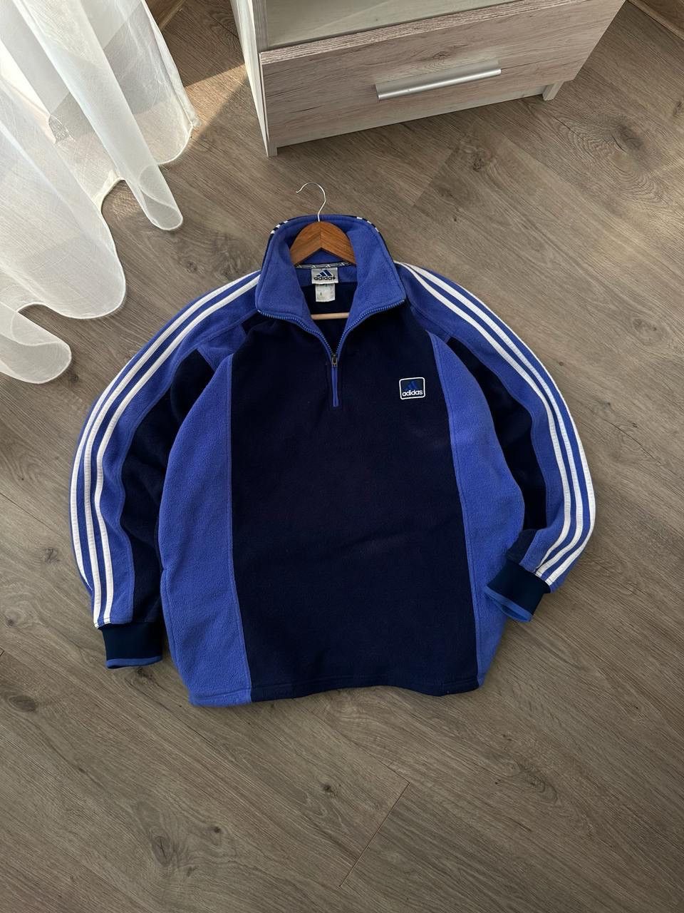 Adidas × Vintage Vintage Adidas 1/4 zip fleece blue hoodie Size US M / EU 48-50 / 2 - 2 Thumbnail