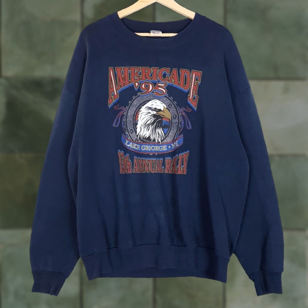 Jerzees VINTAGE Jerzees Sweatshirt Mens XL Blue Eagle Biker Rally 90s Sleeve Hit Size US XL / EU 56 / 4 - 1 Thumbnail