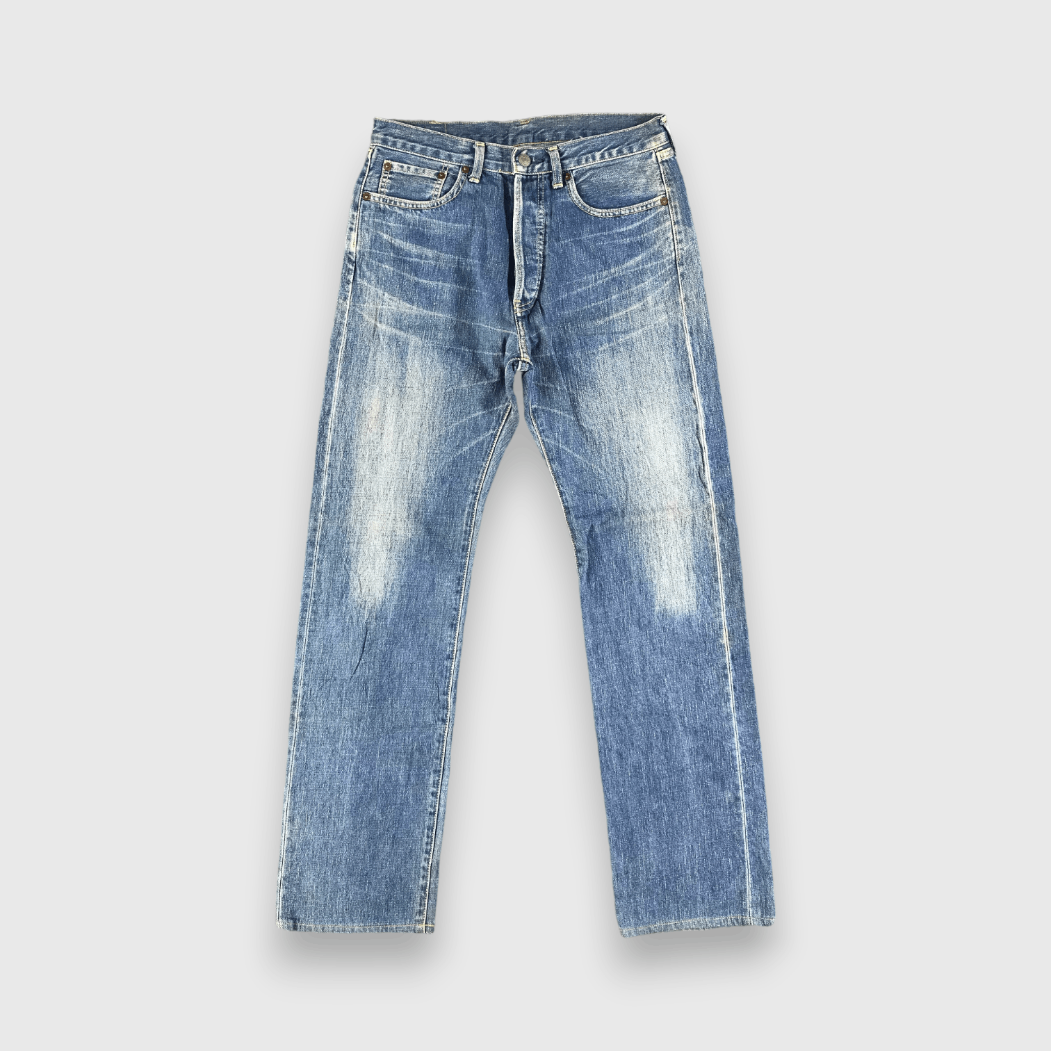 Japanese Brand Tabloid News Jeans Medium Wash Denim -J2772 Size US 31 - 1 Thumbnail