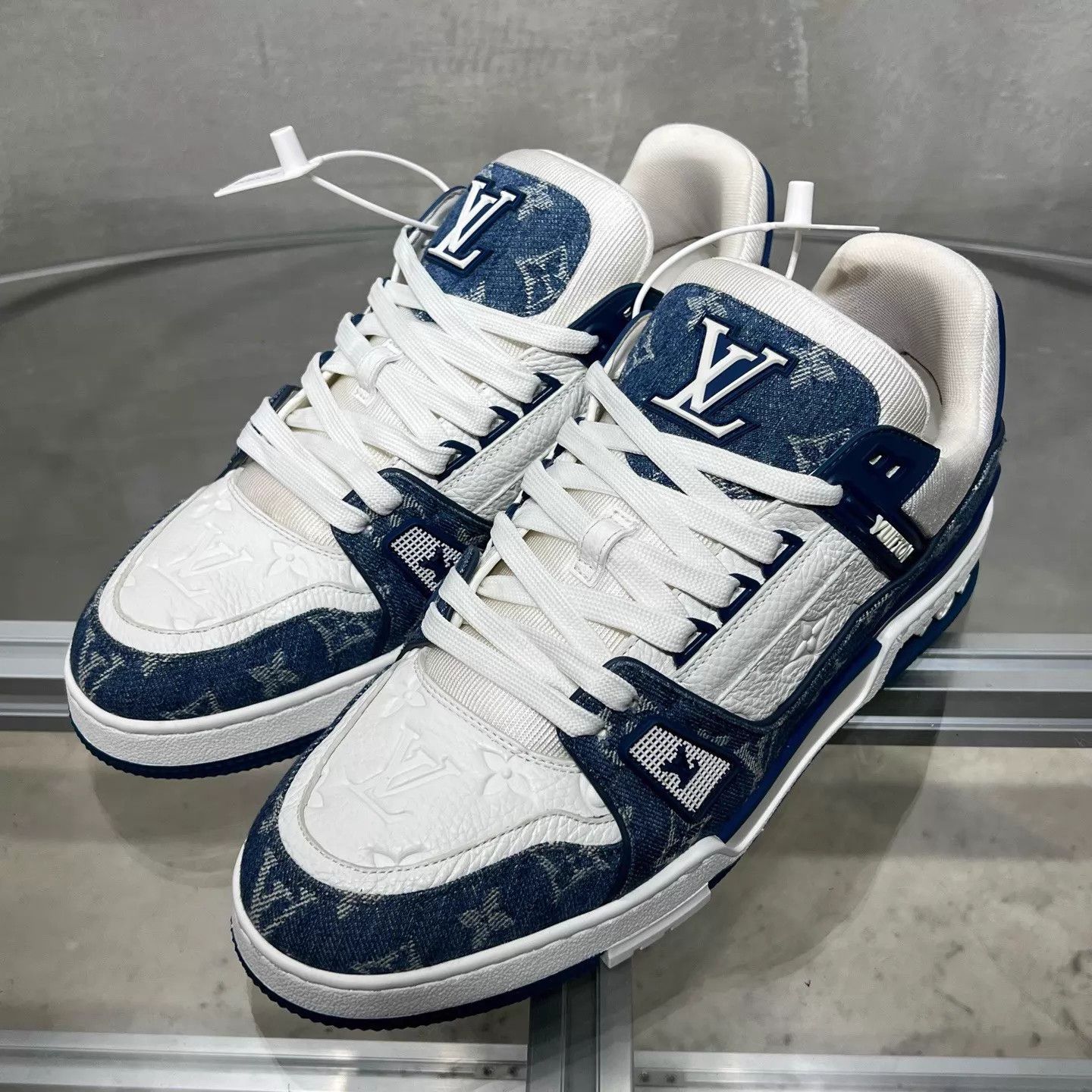 Louis Vuitton LV Trainer White & Blue Denim New w/ Box, Tried On UK9/43 Size US 10 / EU 43 - 2 Thumbnail