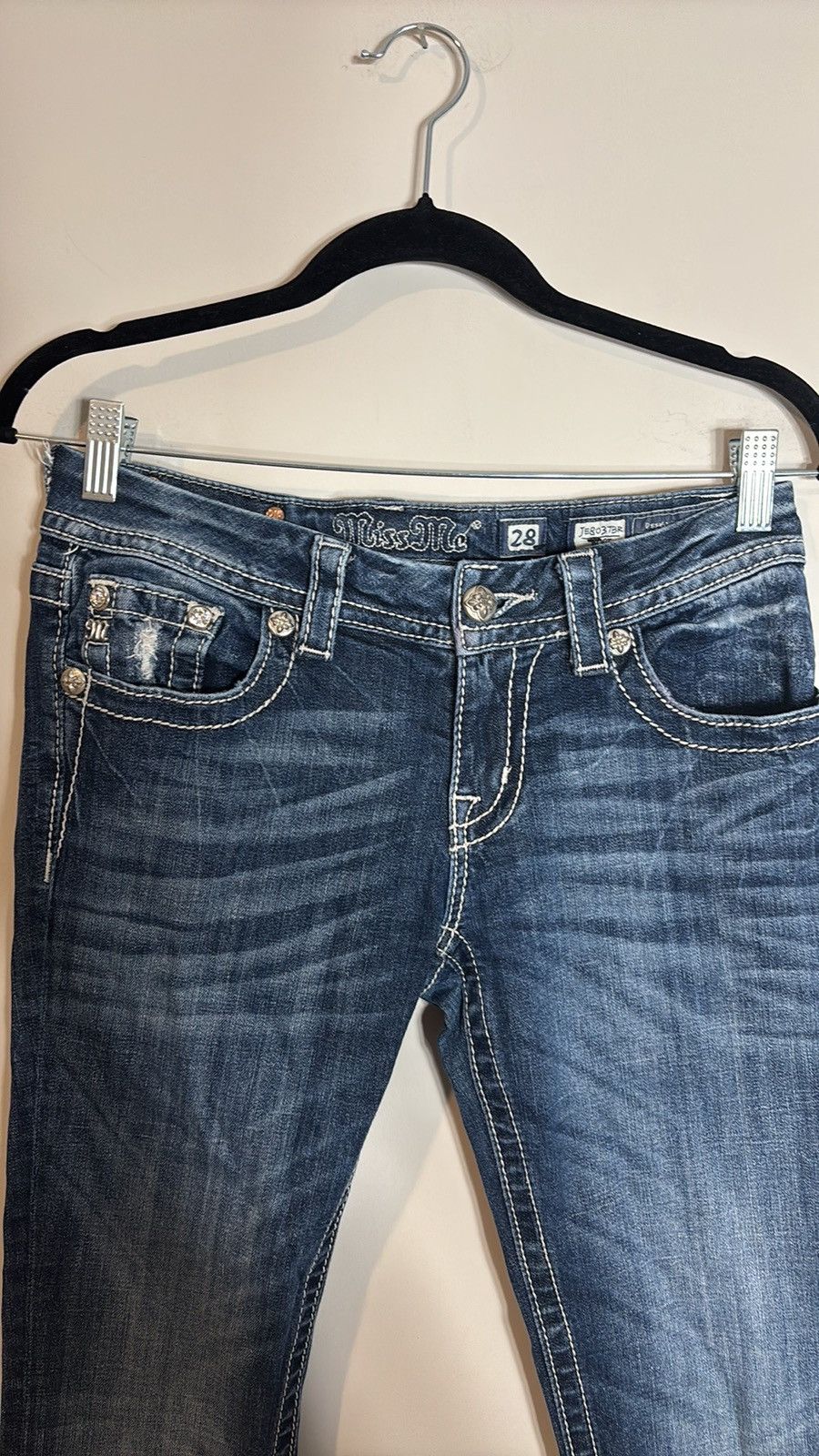 Miss Me Miss Me Jeans Size 28 Bootcut JE8037BR Blue Faded Distressed Size 29" - 3 Thumbnail