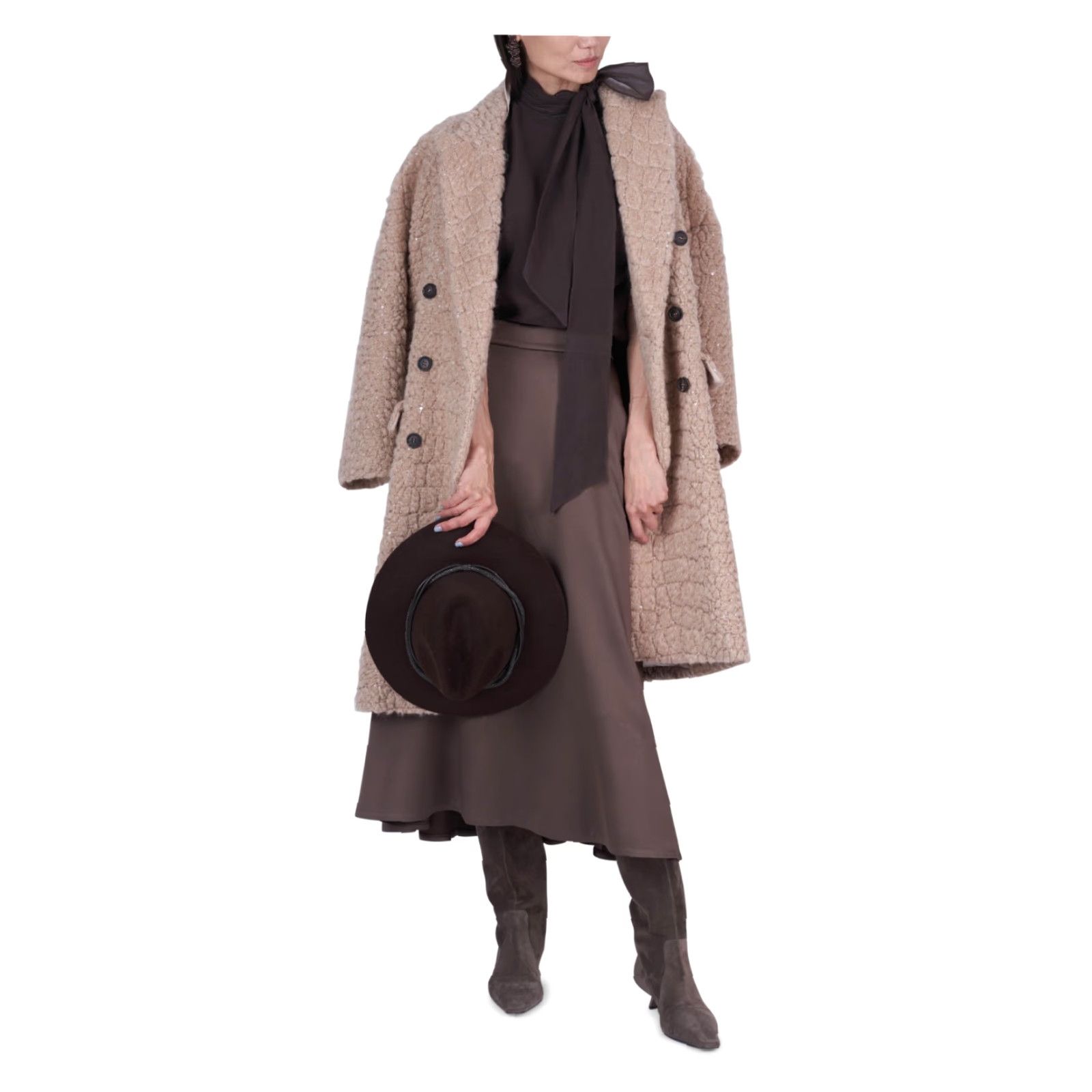 Brunello Cucinelli Brunello Cucinelli Wool Alpaca Croc Jacquard Coat Womens 38 Beige New Size XS / US 0-2 / IT 36-38 - 2 Thumbnail