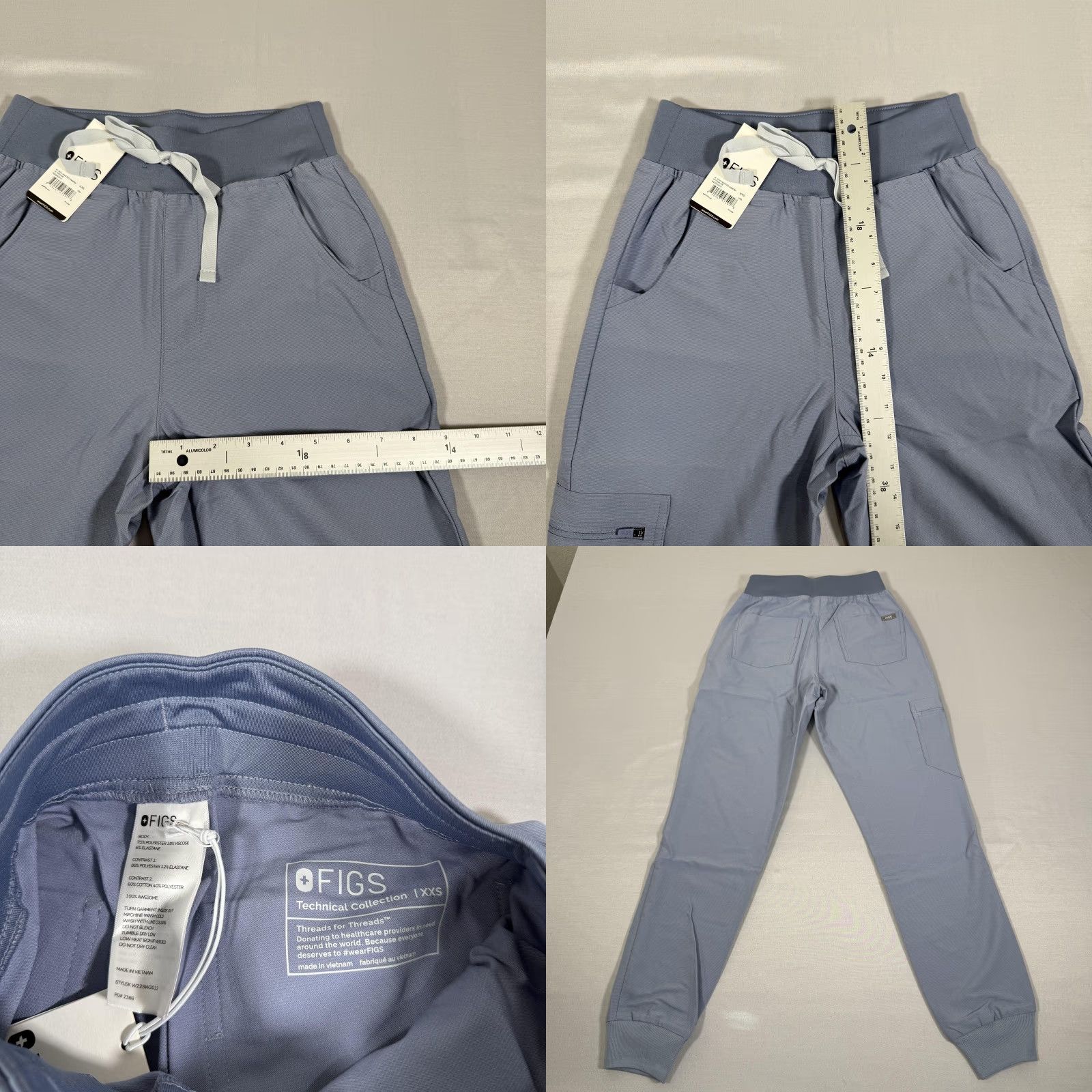 Vintage FIGS Zamora Pants Womens XXS High Waisted Jogger Scrub Medical Uniform Nursing Blue Violet/Blue Violet Blue Shades 2XS Size 24" / US 00 / IT 34 - 8 Thumbnail