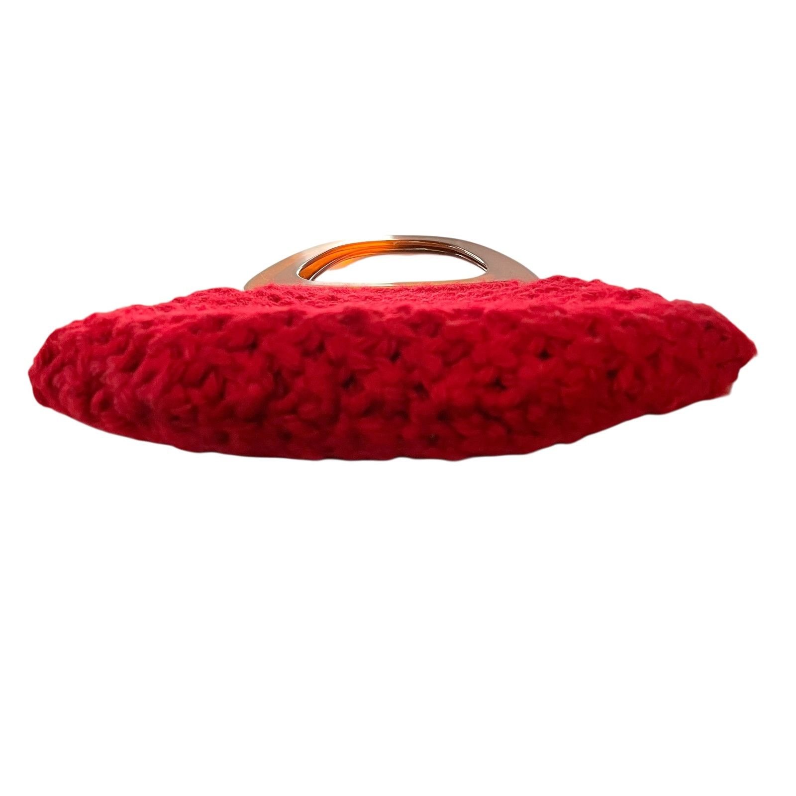 Handmade × Vintage Vintage Red Crocheted Amber Plastic Handles Hobo Granny Bag Size ONE SIZE - 6 Thumbnail