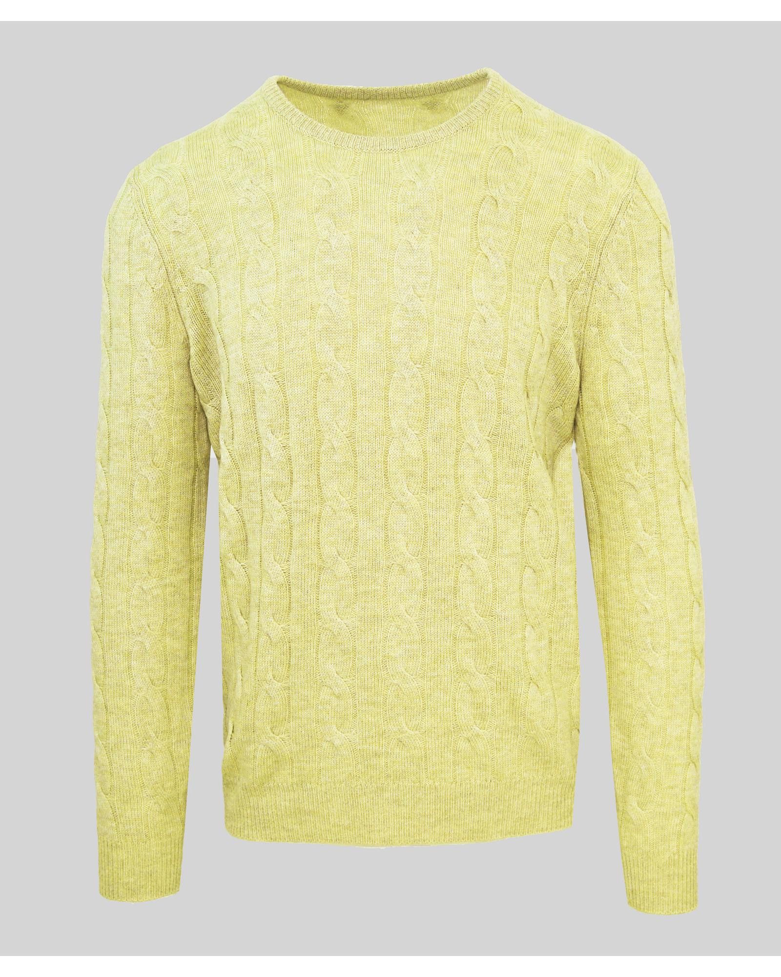 image of Malo Long Sleeve Round Neck Solid Sweater in Yellow, Men's (Size Small)