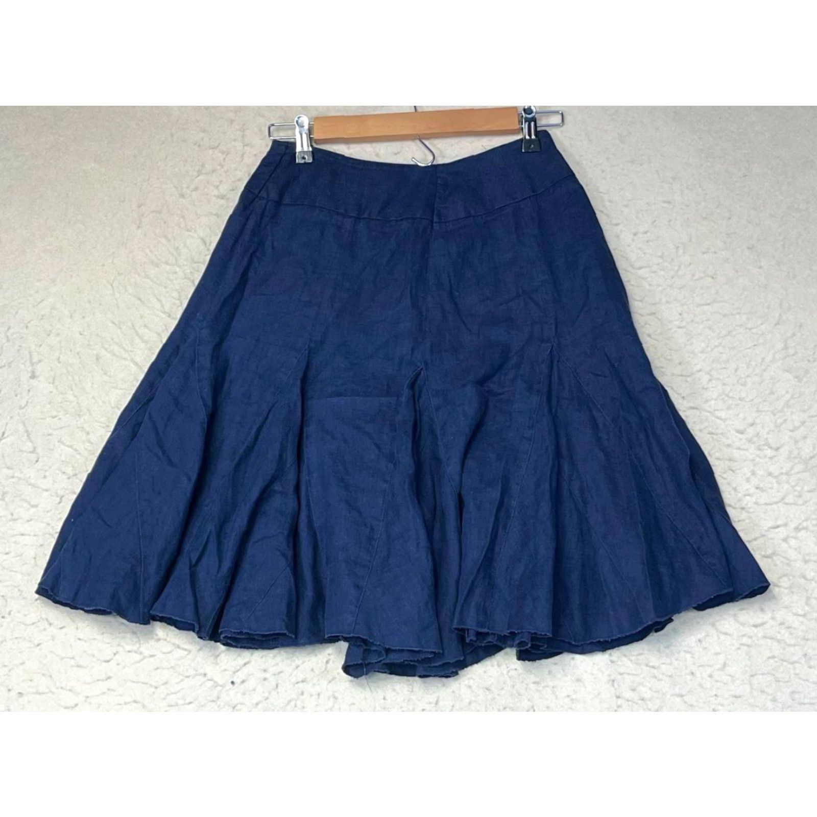 Vintage INC International Concepts Skirt Women Knee Length Linen Navy Blue 100% Linen A-Line 90s Boho Size 2 Size 26" / US 2 / IT 38 - 2 Thumbnail