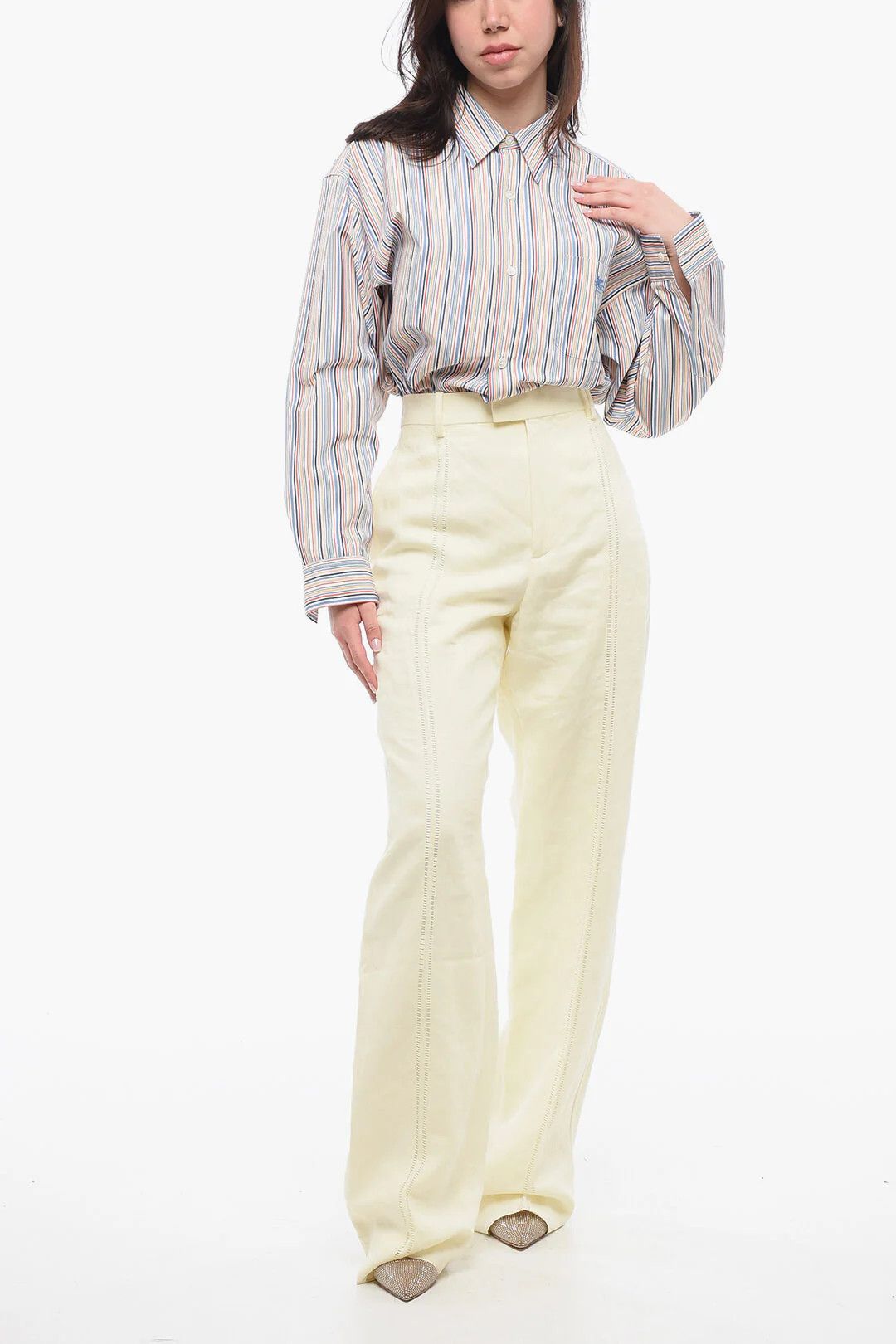 Bottega Veneta og1mm0426 Pure Linen Pant in Yellow Size 26" / US 2 / IT 38 - 3 Thumbnail