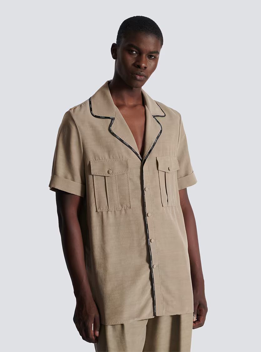 Balmain o1s1wg110126 Cupro Pyjama Shirt With Pocket in Brown Size US L / EU 52-54 / 3 - 5 Thumbnail