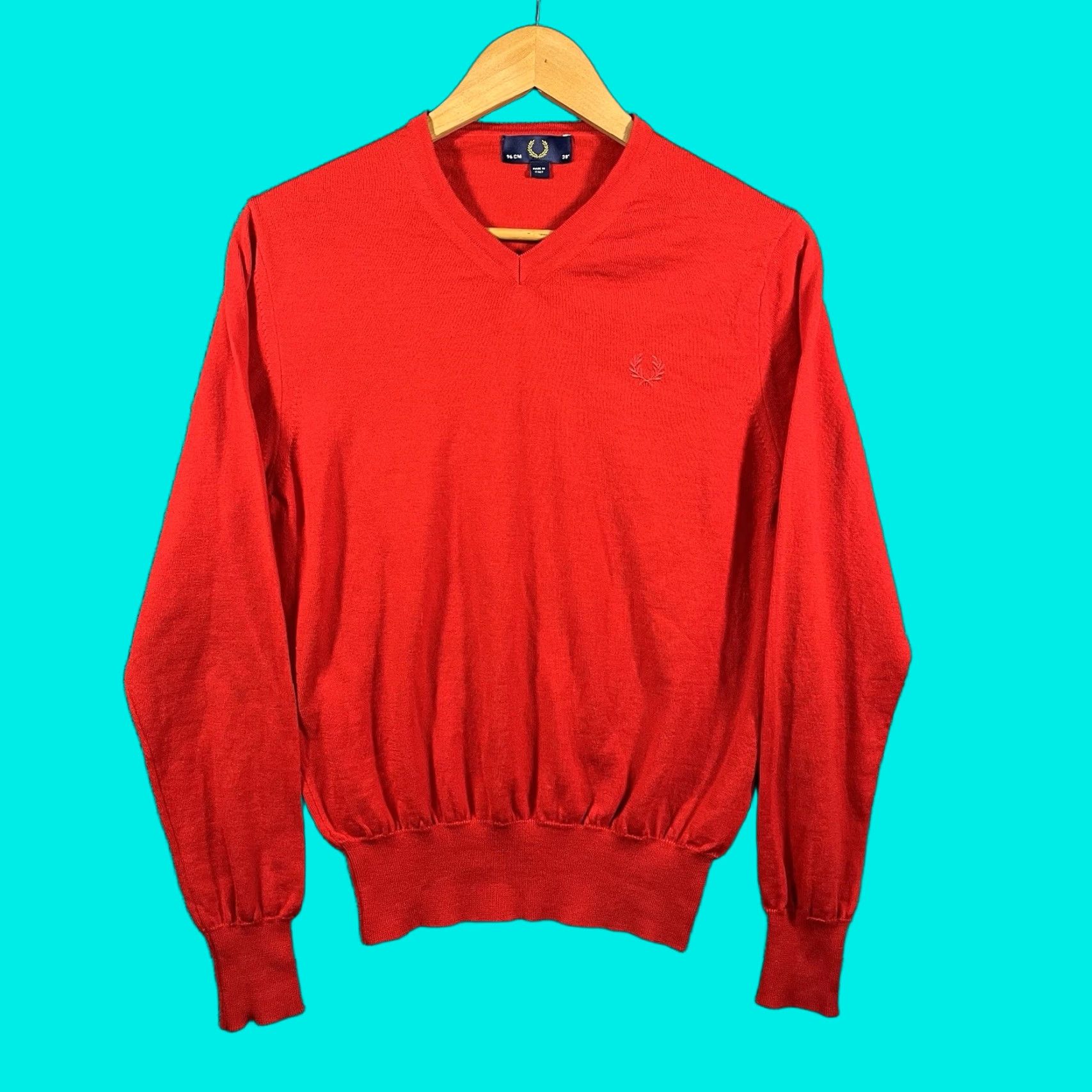 Fred Perry Fred Perry Sweater V-Neck Merino Wool Red Pullover Mens M 38 Made In Italy Size US M / EU 48-50 / 2 - 1 Thumbnail