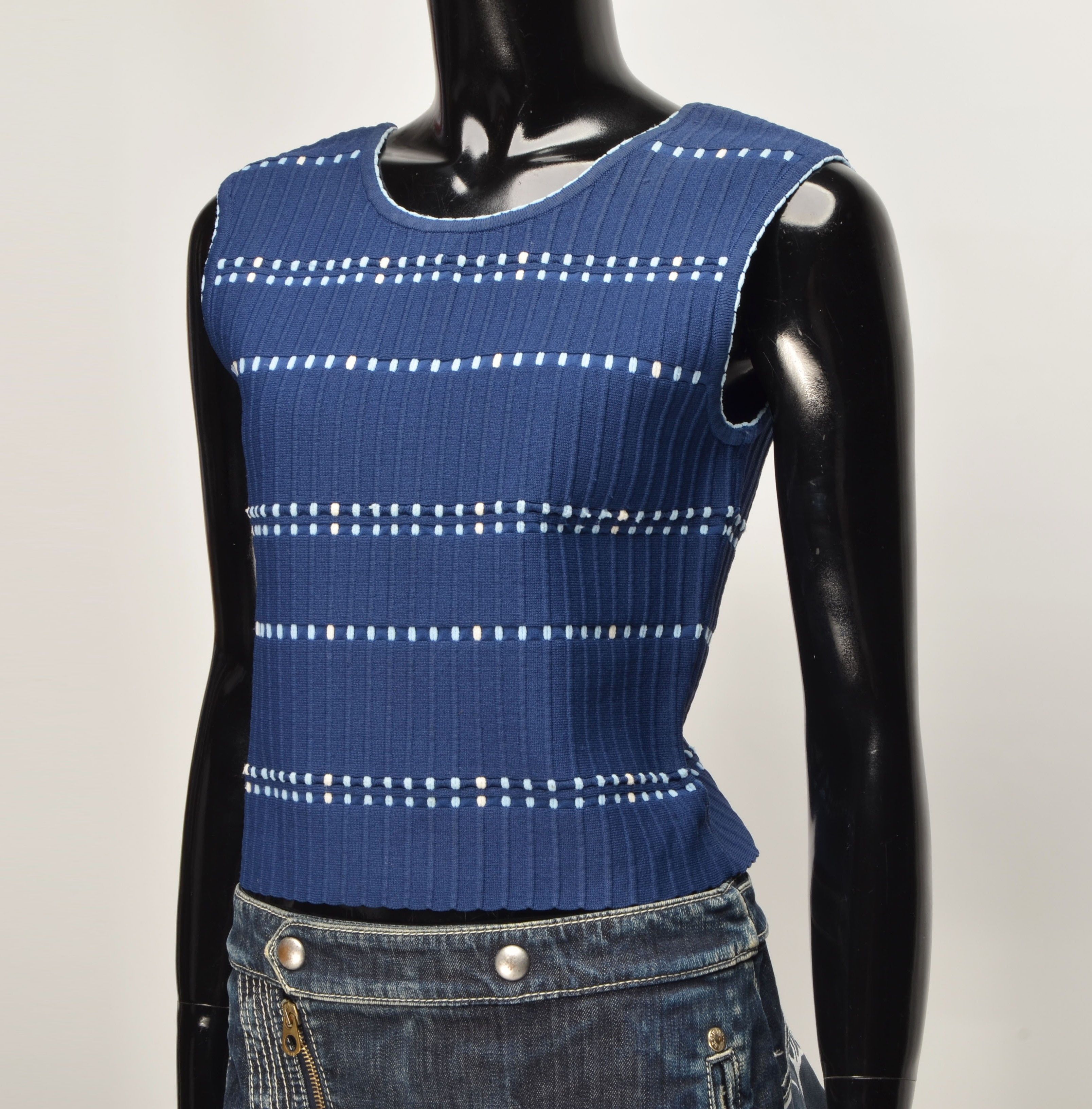Sandro Women's Sandro Paris Coquette Sleeveless Textured Blue Top Size S / US 4 / IT 40 - 2 Thumbnail