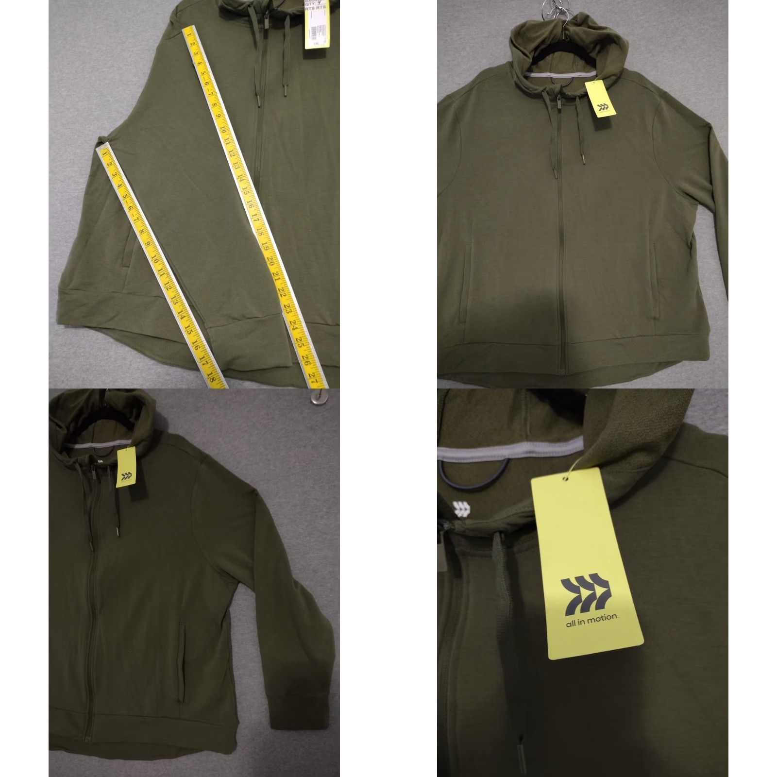 Vintage All In Motion Hooded Zip Up Sweatshirt Men's Olive Green 2XL Regular Hoodie Outdoor Sports 041-02-4391 Size US XXL / EU 58 / 5 - 8 Thumbnail