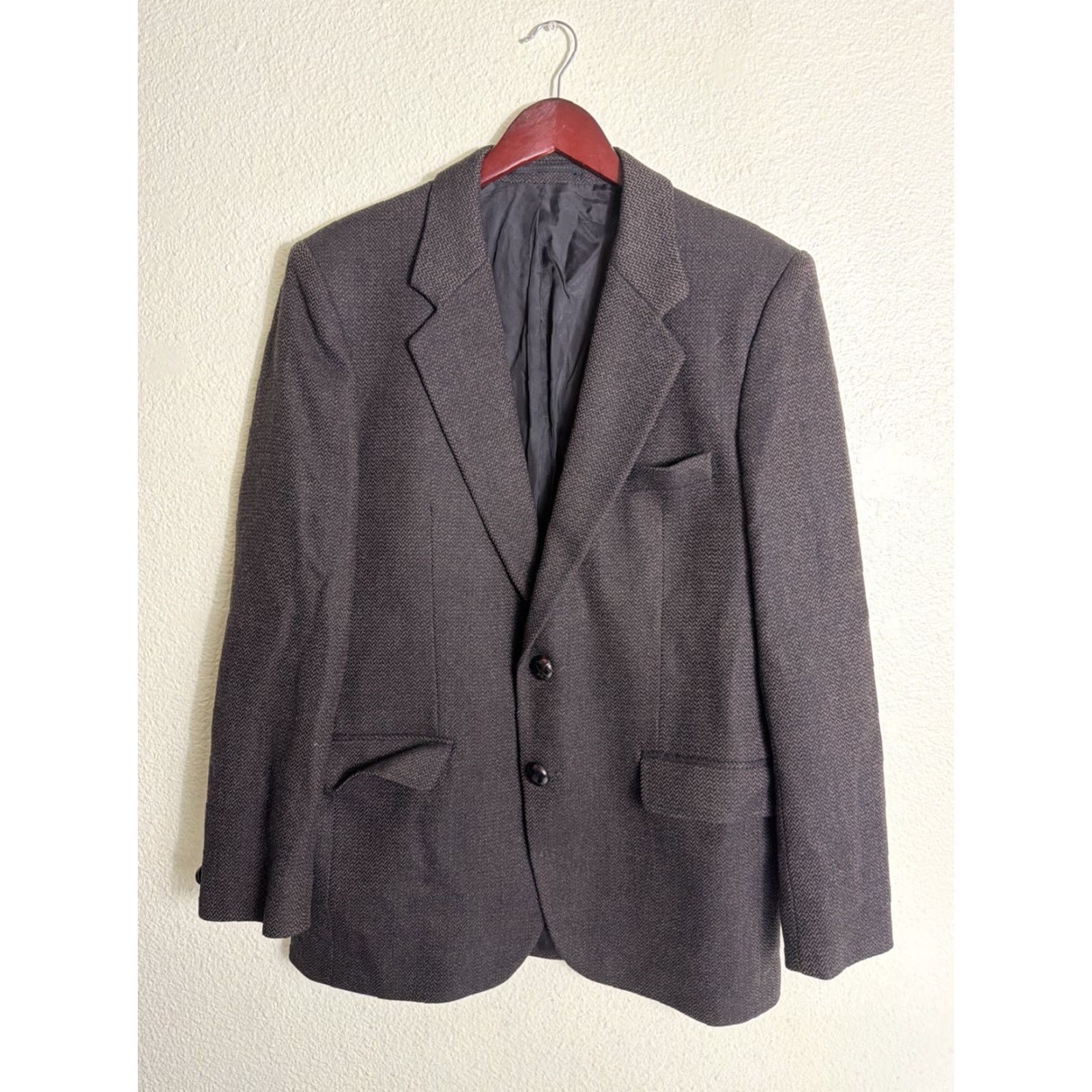 Vintage VINTAGE Maitland Of England Brown Herringbone Blazer Wool Blazer Men 41 Brown Herringbone Mens Blazer Size 42R - 2 Thumbnail