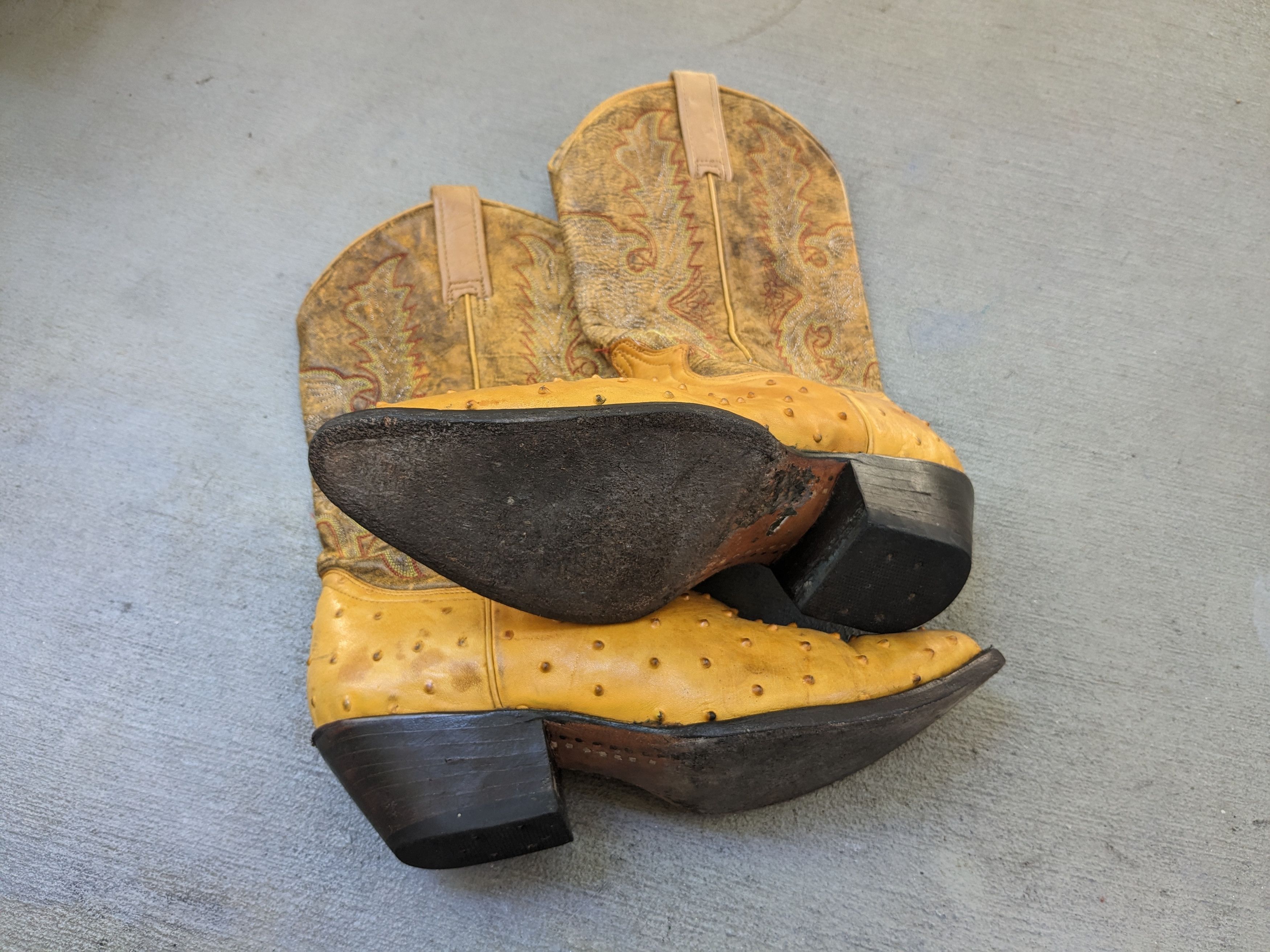 Vintage Ostrich Cowboy Boots Yellow 8.5 EE Wide Embossed Leather Size US 8.5 / EU 41-42 - 12 Thumbnail