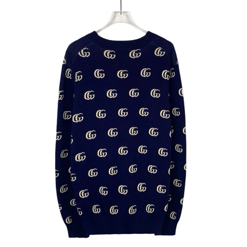 Gucci Gucci Dark blue logo jacquard full-print V-neck cotton knit Size US S / EU 44-46 / 1 - 2 Thumbnail