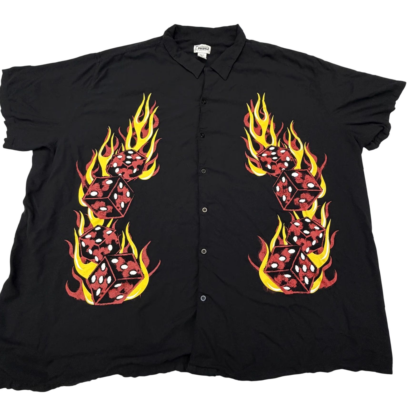 Vintage Profile Shirt Big 6X Mens Black Flaming Dice Casino Short Sleeve Button Up Vintage NO Size US XXL / EU 58 / 5 - 2 Thumbnail