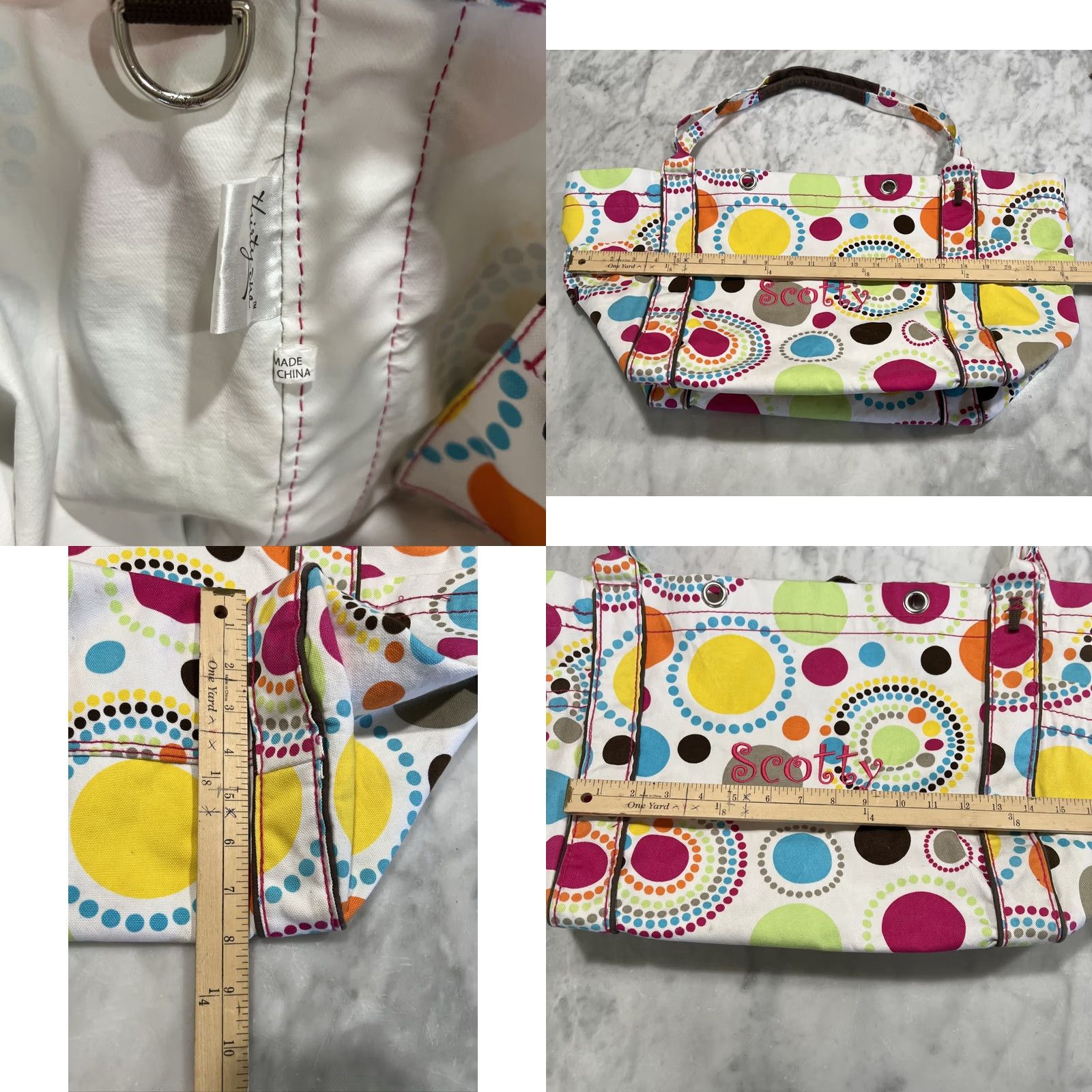 Gloverall Thirty-One Canvas Tote Bag polka dot All Over Large Embroidered “Scotty” 14”x12” Size ONE SIZE - 8 Thumbnail