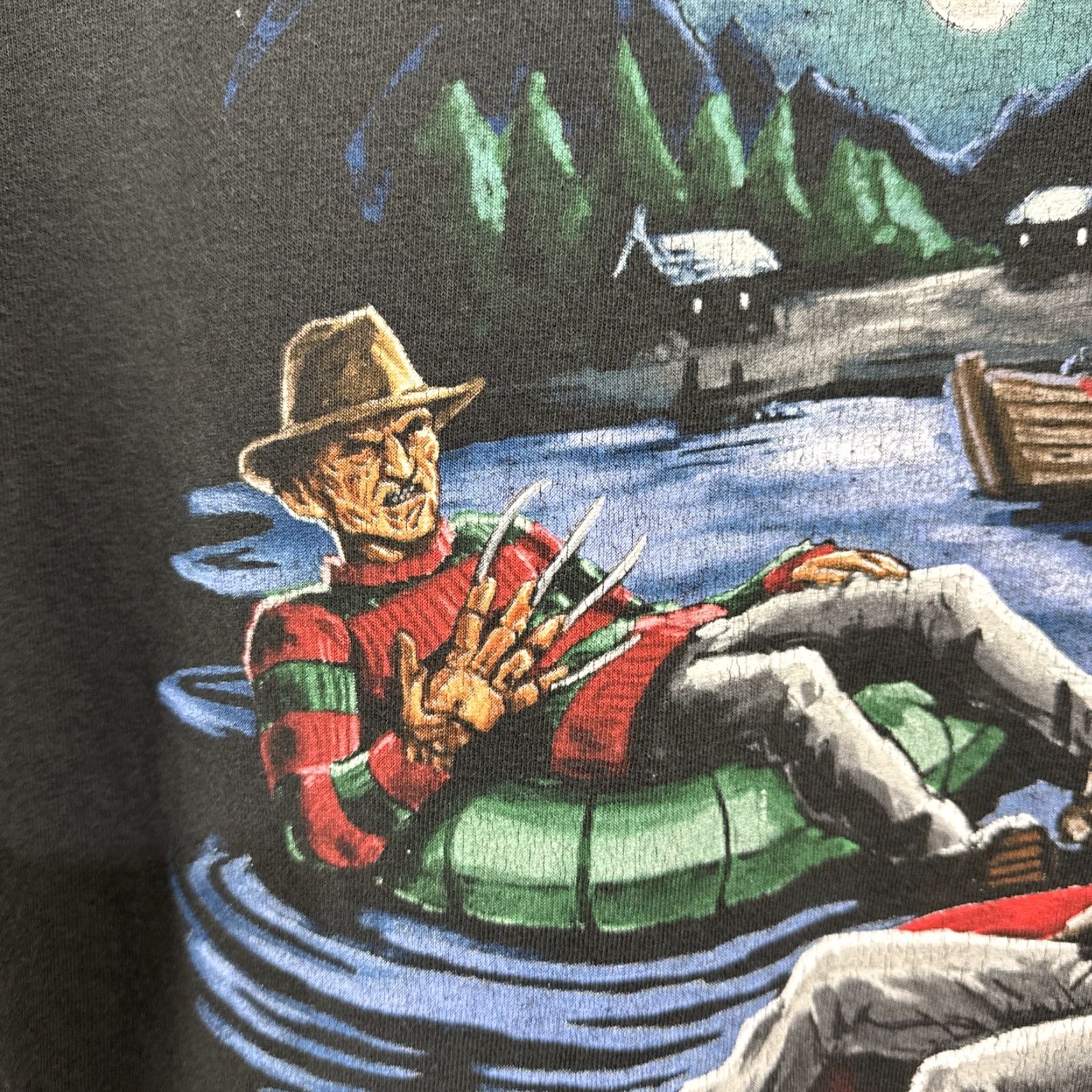 Vintage NIGHTMARE ON ELM STREET Freddy Jason T-Shirt 2XL Black Horror Slasher Mens Size US XXL / EU 58 / 5 - 7 Thumbnail