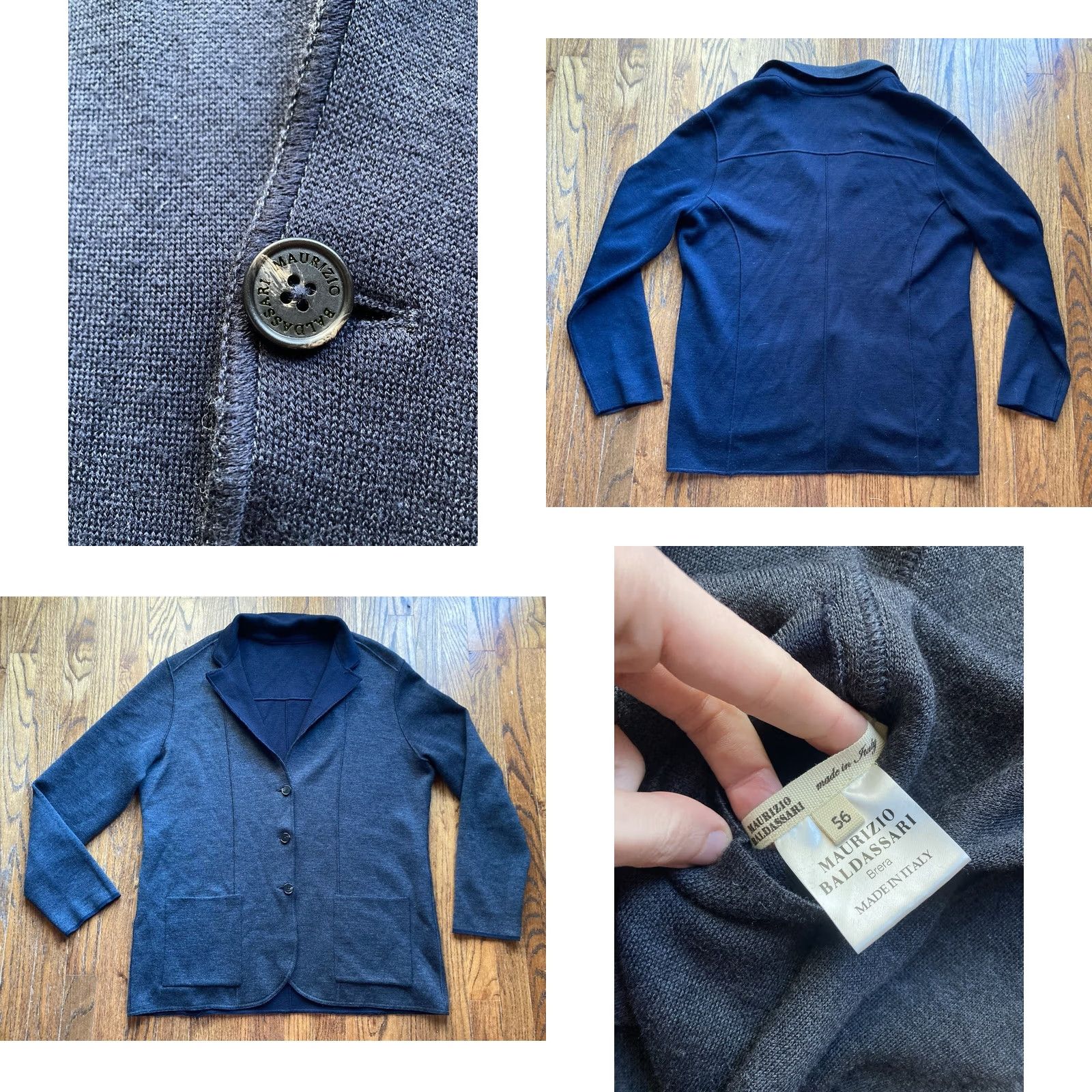 Vintage Maurizio Baldassari Sweater Jacket Mens 56 EU Reversible Jamaica Wool Swacket Navy Blue/Gray 2XL Cardigan Reversible Knit Wool Nylon Lyca Size US XXL / EU 58 / 5 - 8 Thumbnail