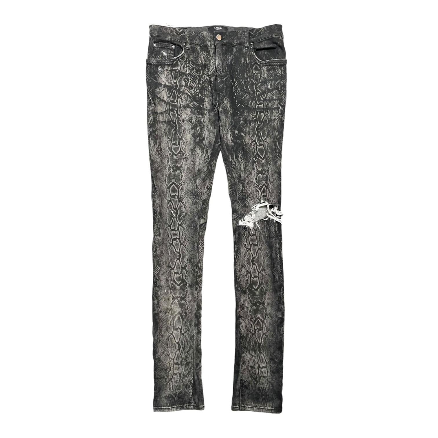 image of Amiri Laser Snake Print Broken Jeans Grey, Men's (Size 36)