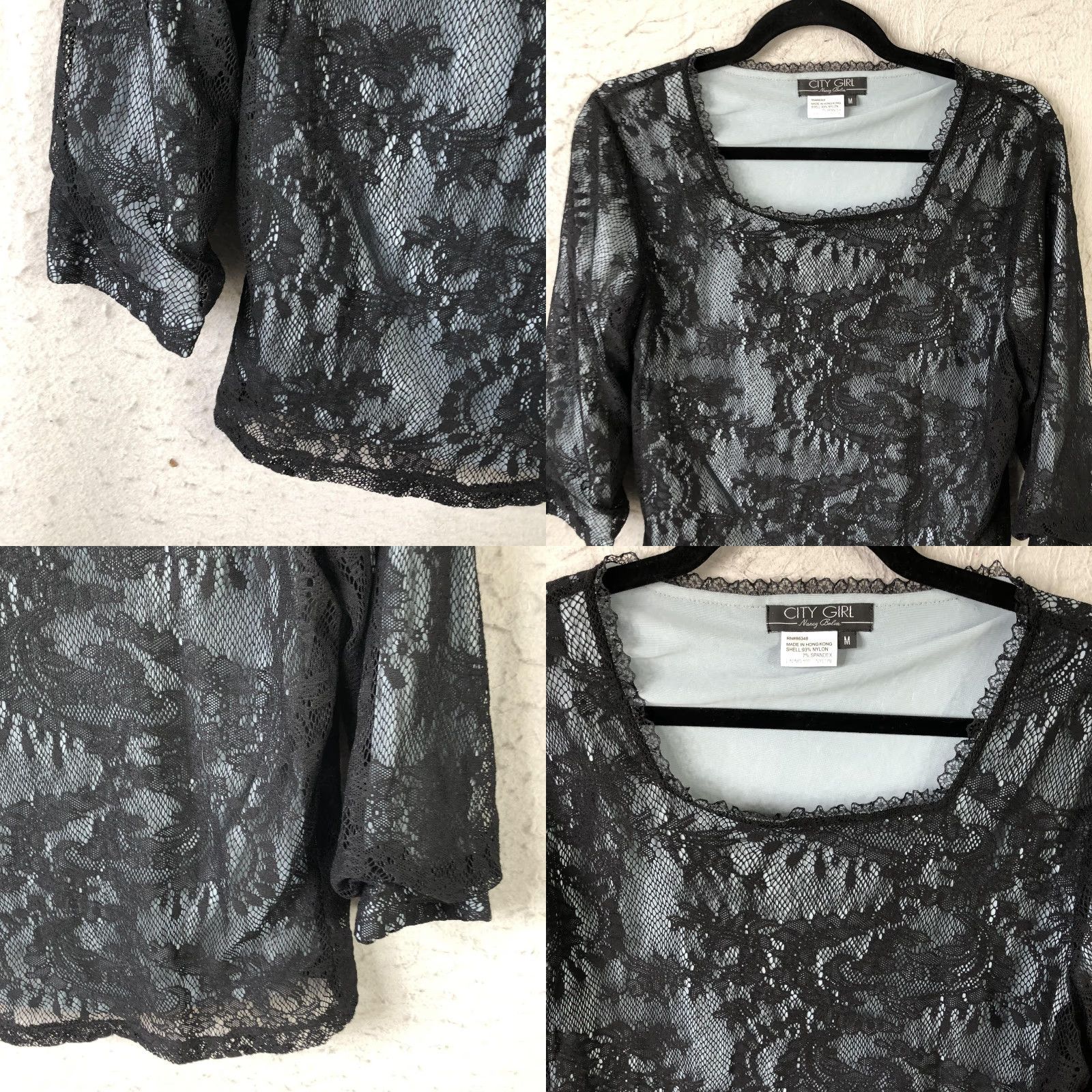 Vintage City Girl Blouse Womens M Black Lace Paisley Dark Coquette Fairy Grunge Feminine Size M / US 6-8 / IT 42-44 - 8 Thumbnail