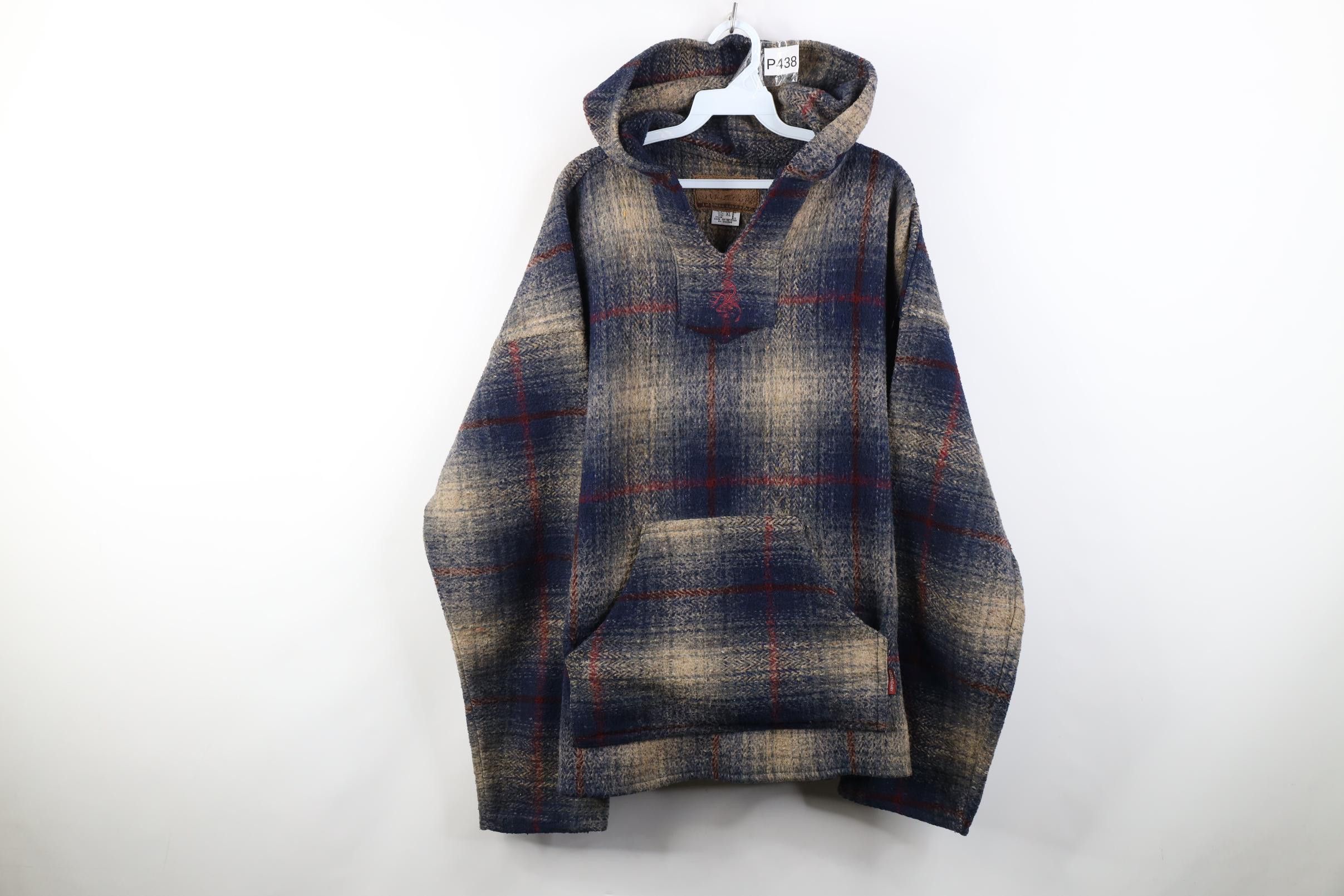 Vintage Vintage 90s Streetwear Drug Rug Knit Hoodie Sweatshirt Plaid Size US XL / EU 56 / 4 - 1 Thumbnail