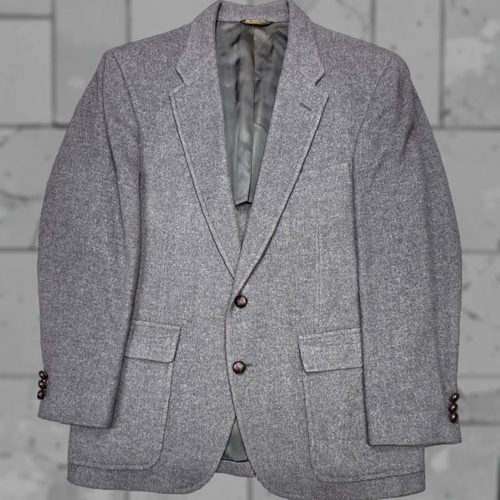 Vintage VINTAGE Palm Beach Blazer 42 Men Gray 100% Camel Hair Two-Button Leather Button Jacket Single-Breasted Casual Business Wedding Mens Men Size 42R - 1 Thumbnail