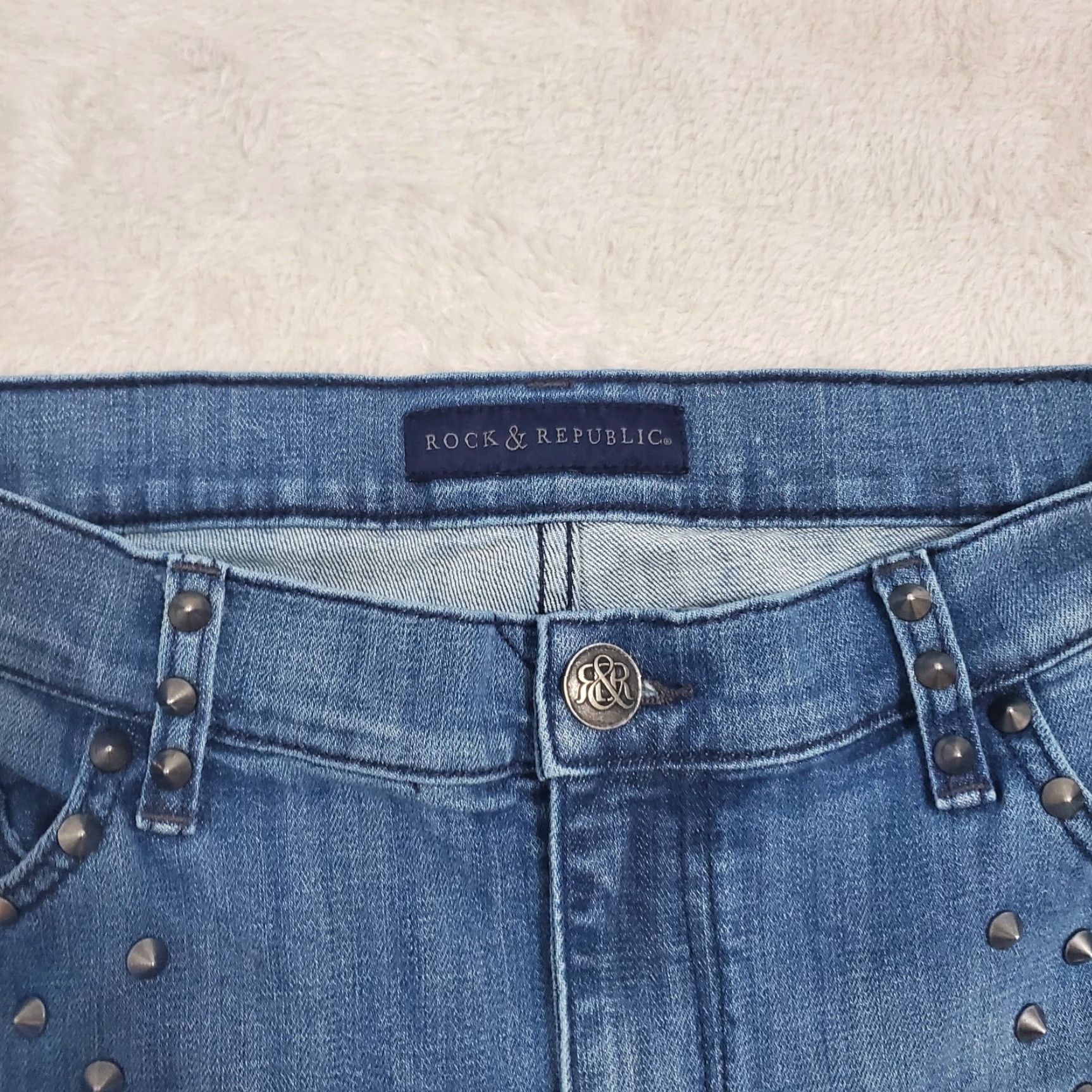 Vintage VINTAGE Rock & Republic Kasandra Jeans Women 14M Blue Studded Spiked Cotton Blend Denim Jeans Boots Cut 90s Metal Goth Womens Size 36" / US 14 / IT 50 - 5 Thumbnail