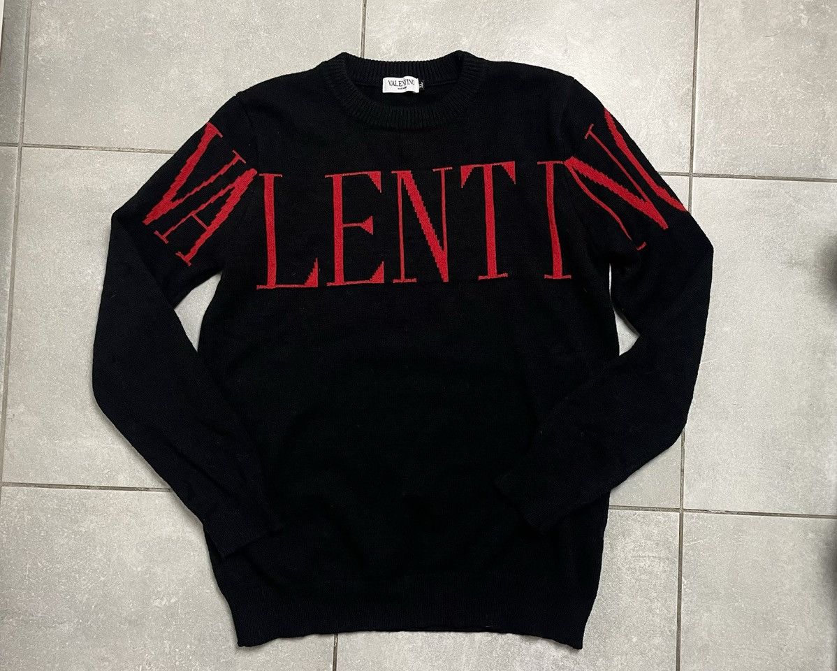 Valentino Valentino Black Logo Knit Crew-Neck Sweater Size US XL / EU 56 / 4 - 4 Thumbnail