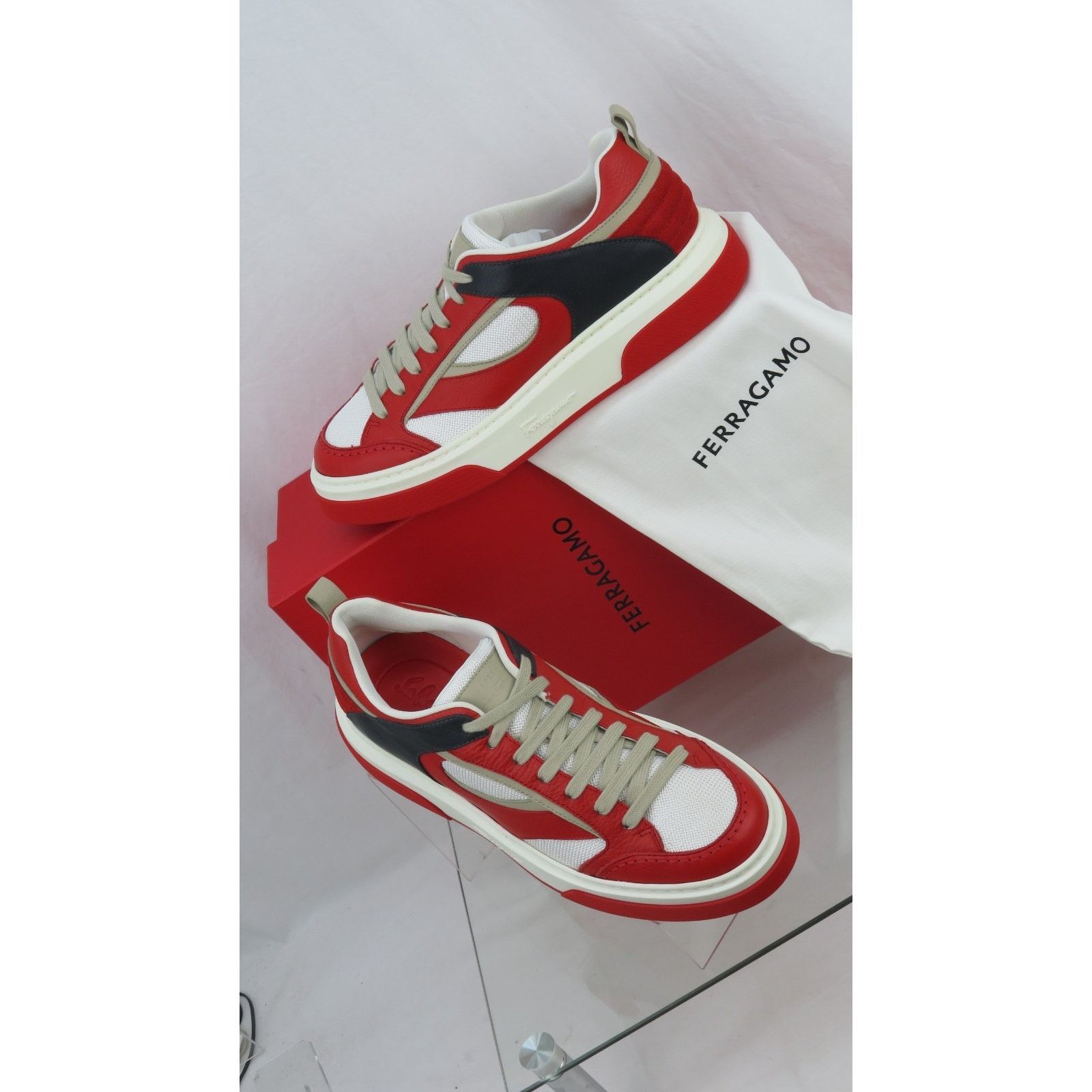 Salvatore Ferragamo FERRAGAMO CASSINA RED BLACK LEATHER LOGO LACE SNEAKERS 10 IT Size US 11 / EU 44 - 2 Thumbnail